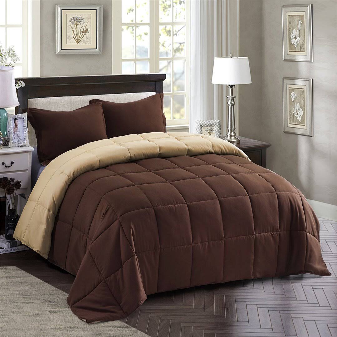 Wynton Microfiber Reversible 3 Piece Comforter Set Ebern Designs Color: Chocolate/Brown, Size: Full/Queen Comforter + 2 Standard Shams