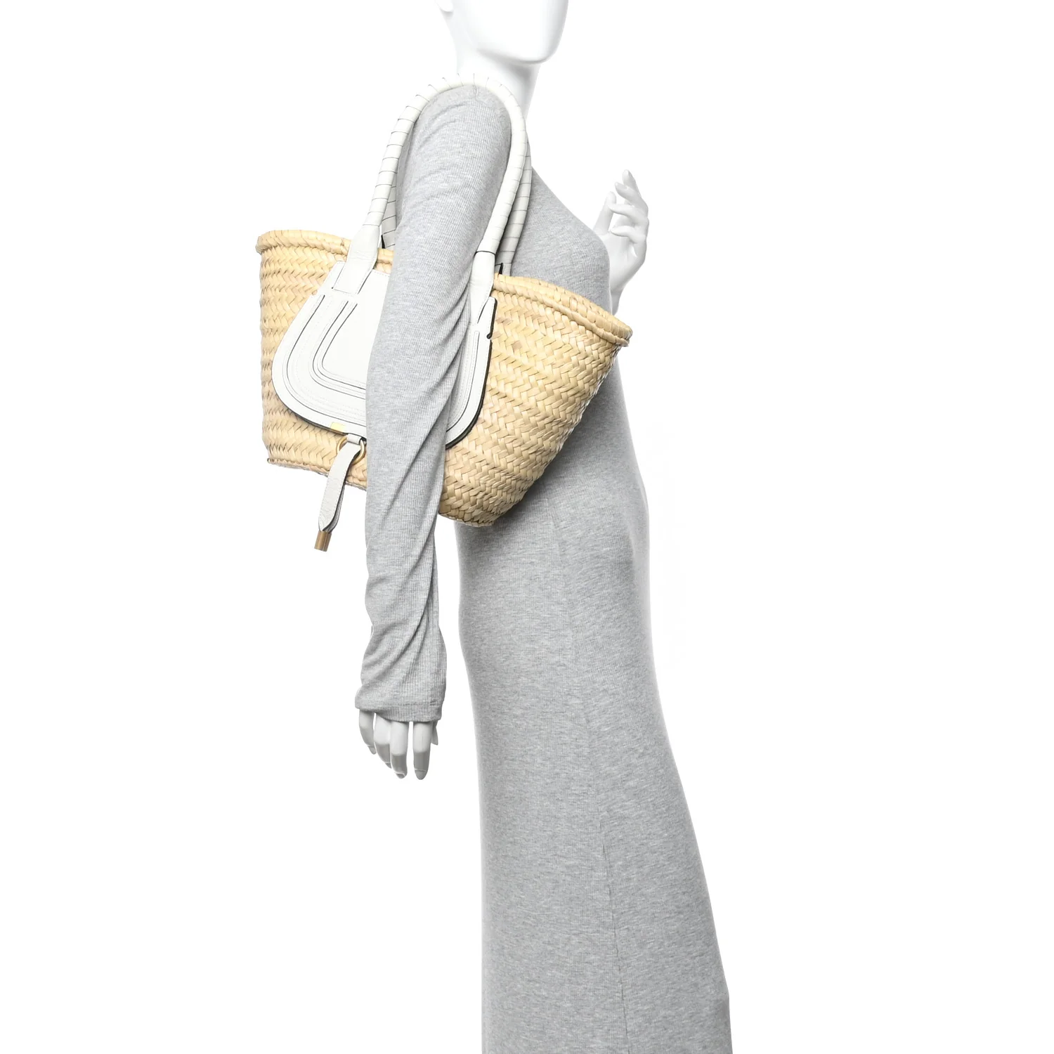 Raffia Grain Calfskin Medium Marcie Basket White