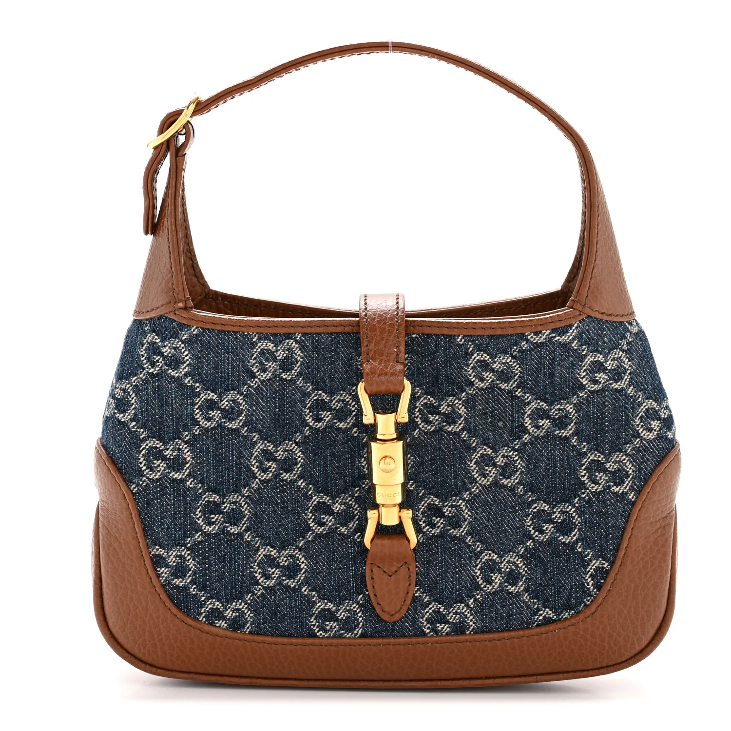 New Denim GG Monogram Calfskin Mini Jackie 1961 Hobo Blue Tea Cuir