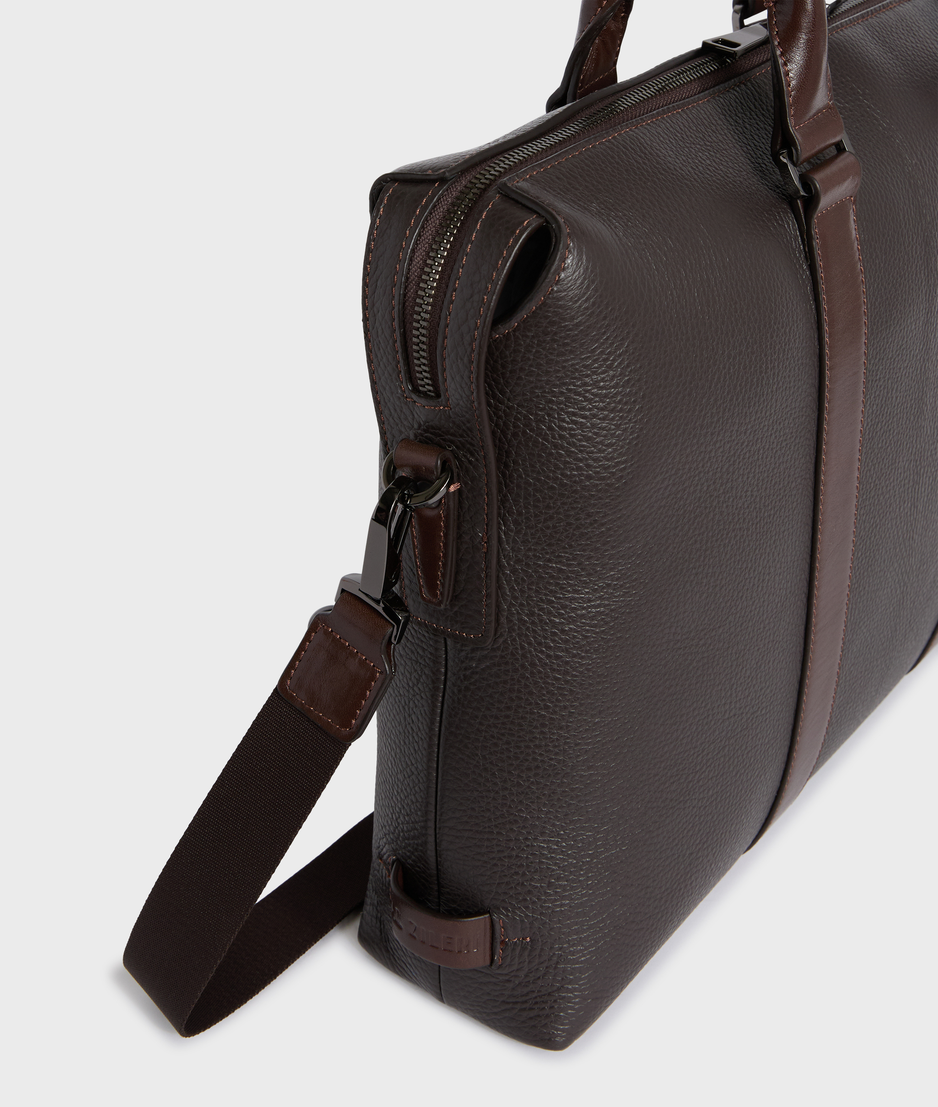 BROWN DOLLAR PRINT CALFSKIN BRIEFCASE WITH SHOULDER STRAP
