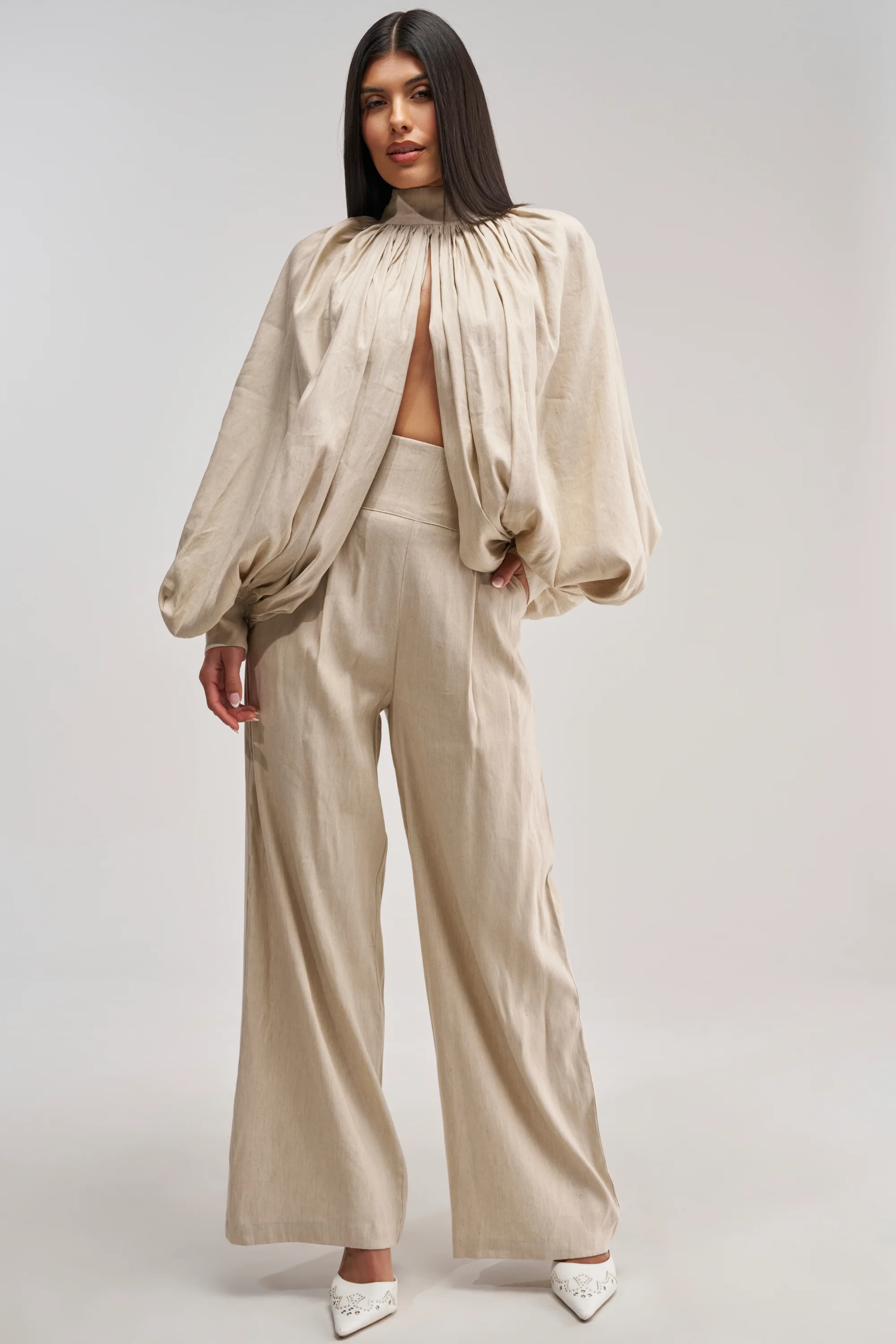 MASTERPIECE WIDE LEG PALAZZO PANT IN LINEN - Akira Store