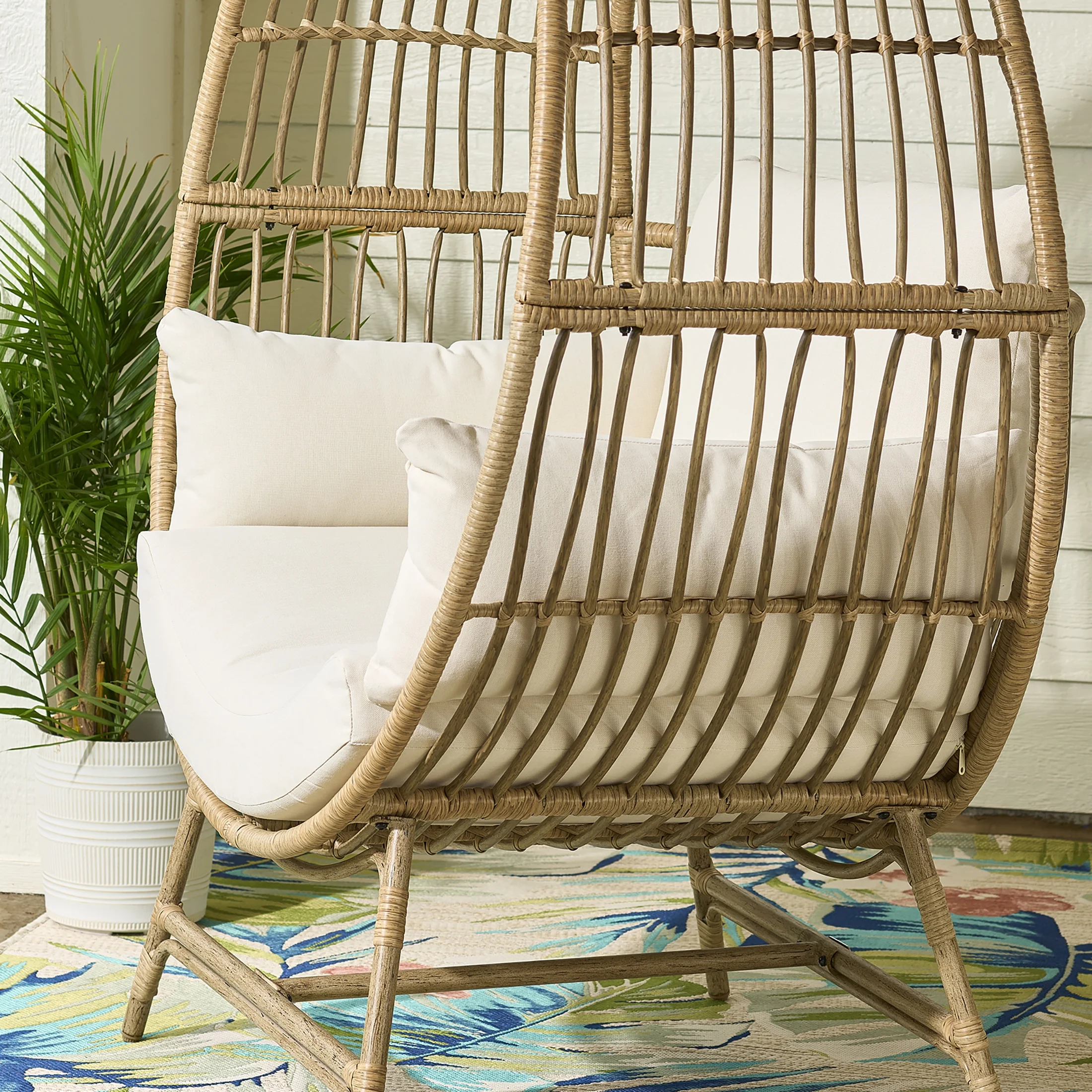 Bellamy Round Wicker Outdoor Lounge Chair, Beige(Single) - Image 5