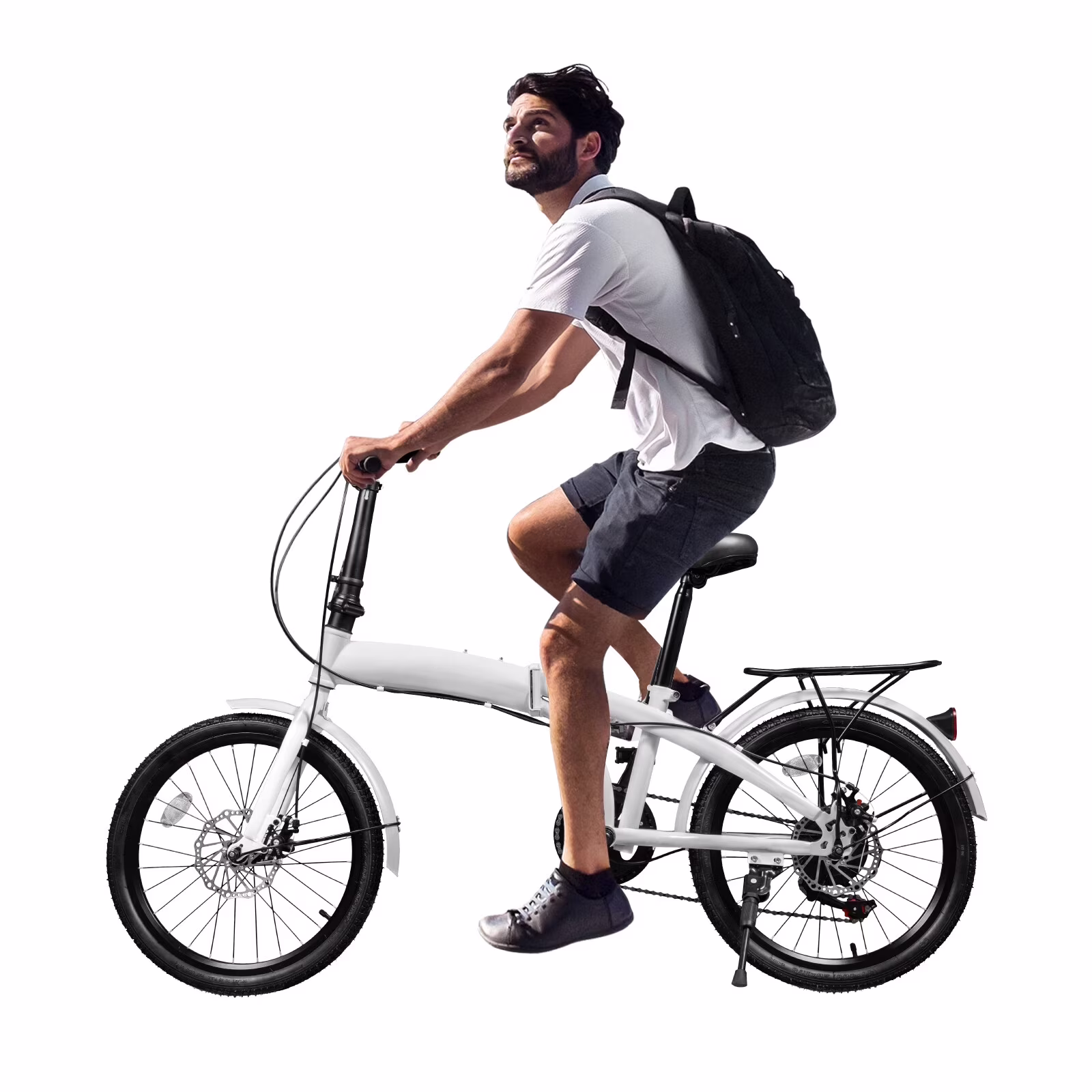 LOYALHEARTDY 20 Folding Bike 7-Speed Unisex Mountain Bicycle Adjustable Height MTB City Bike for Adult Teenager High Carbon Steel Foldable Bicycle for Riding Traveling w/Dual Disc Brakes & Fender