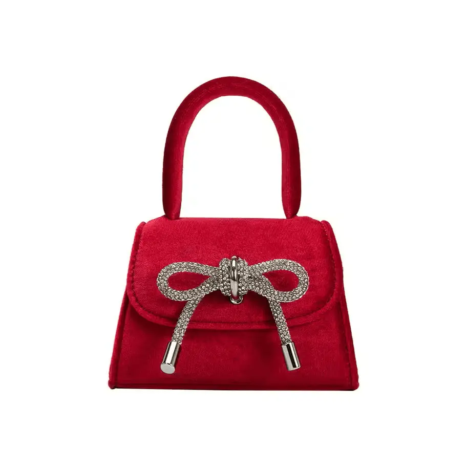 Red Mini Velvet Top Handle Bag
