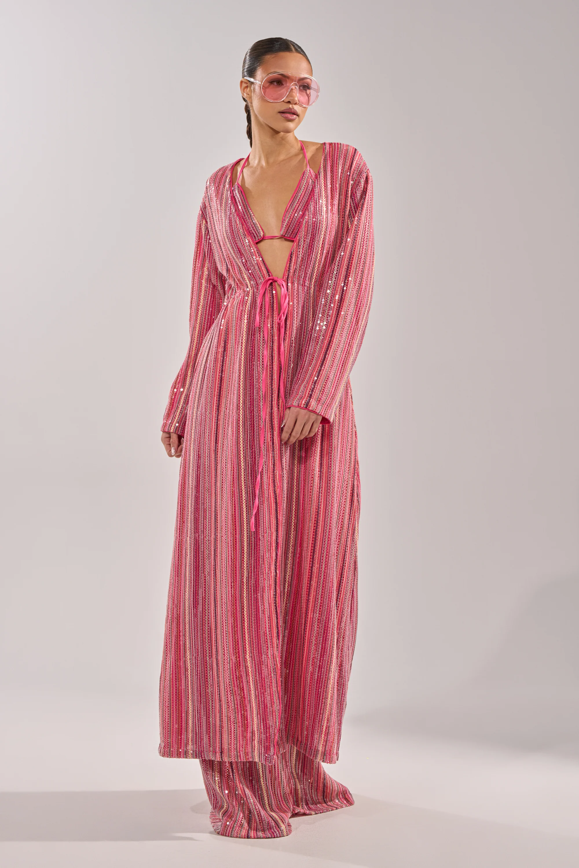 TAYLOR SEQUIN FRONT TIE DUSTER - Akira Store