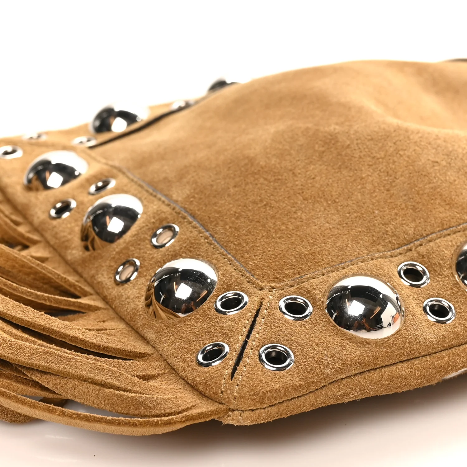 Suede Studded Small Nellcote Fringe Shoulder Bag Havana Beige
