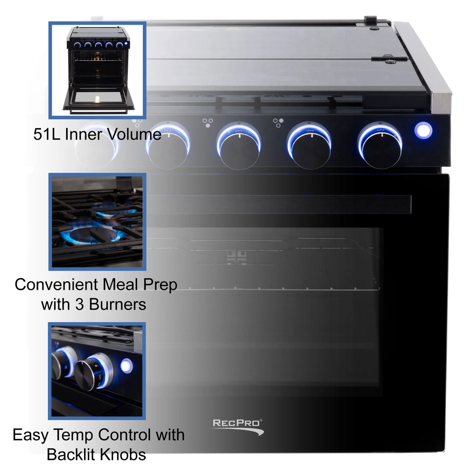 17 Inch 3 Burner Propane RV Stove Gas Range without Hood, Silver - Image 4
