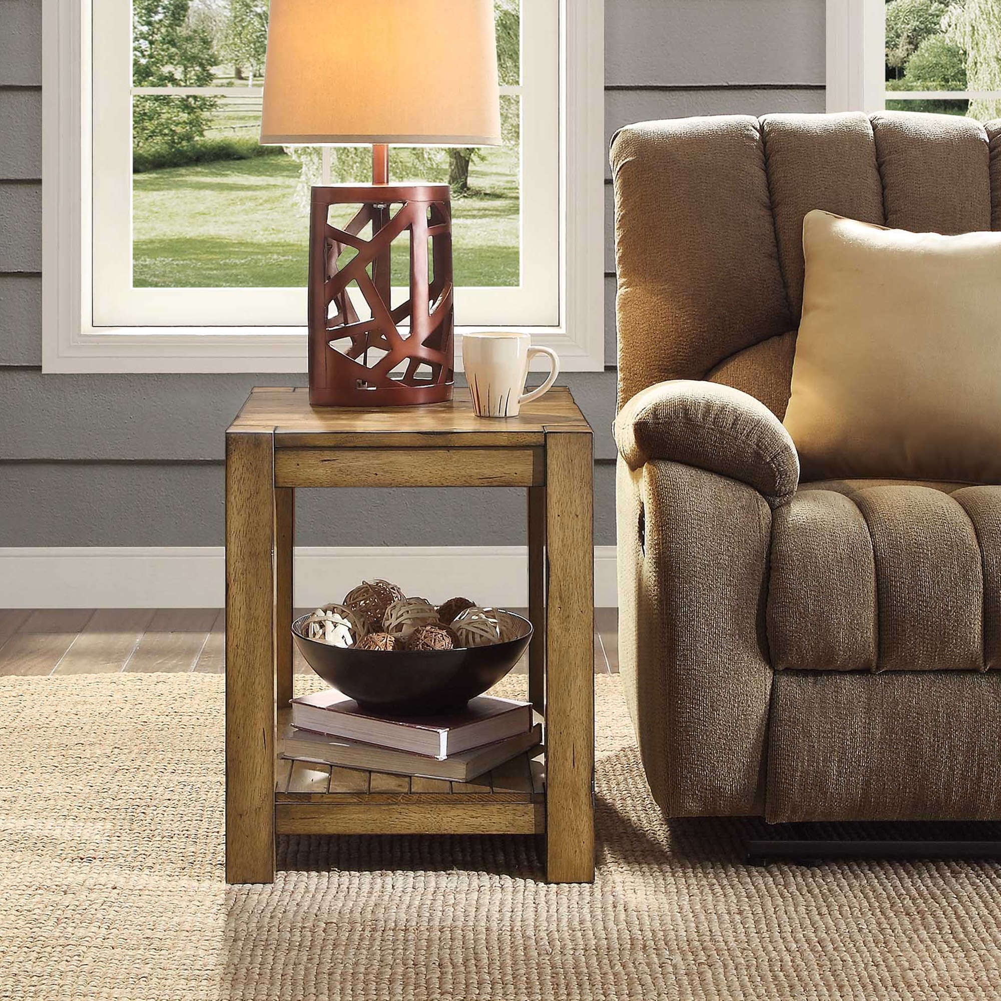Better Homes & Gardens Bryant Solid Wood End Table, Rustic Maple Brown Finish