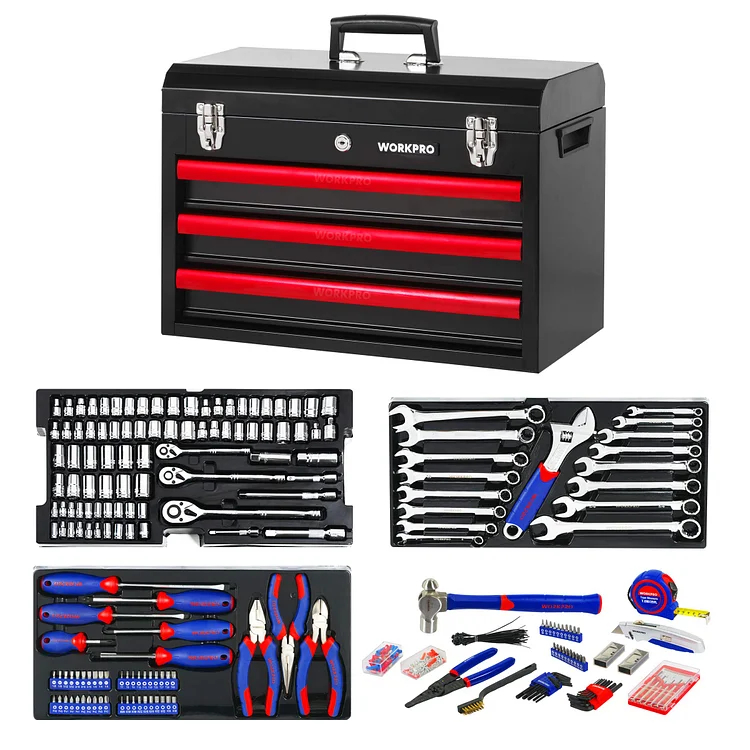 Coffret à outils LL-Mechanic avec boîte métallique robuste à 3 tiroirs