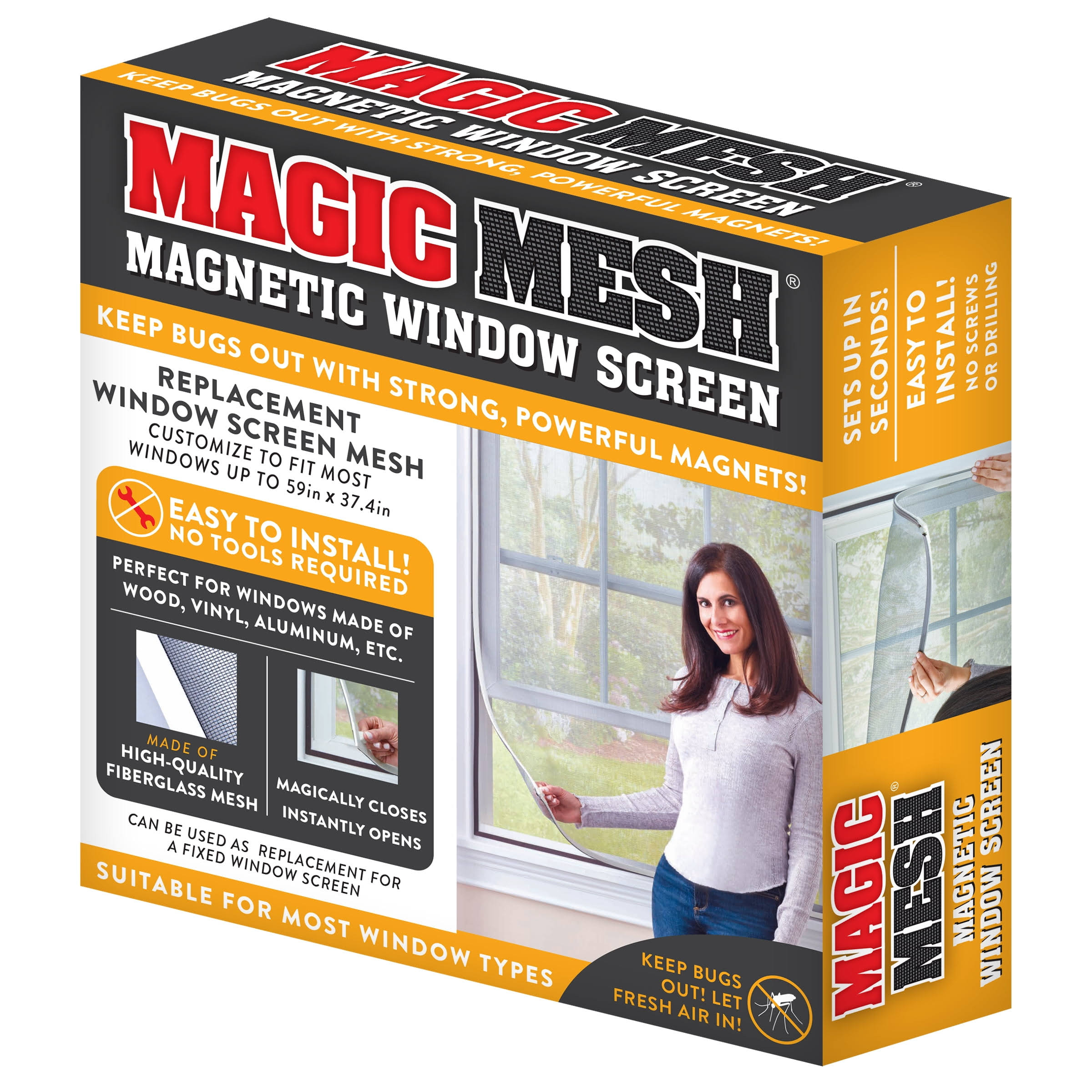 Magic Mesh 37.4 x 59 in. Magnetic Replacement Window Screen Fiberglass, Clear