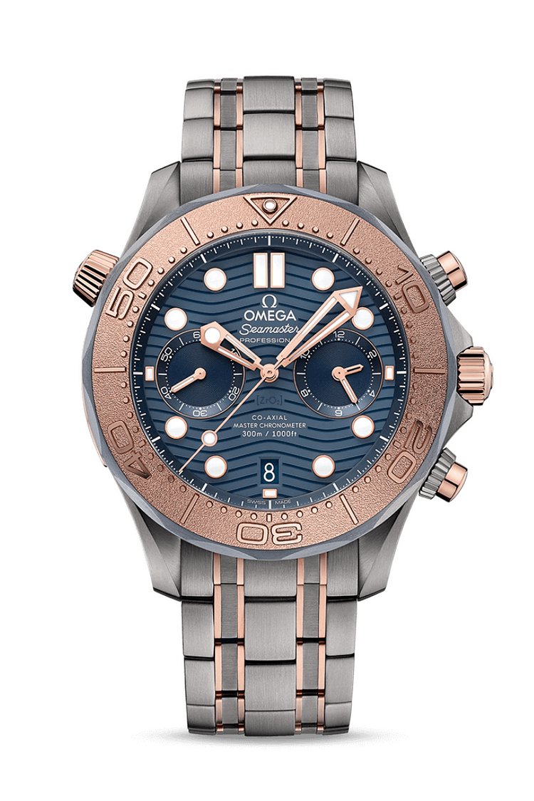 [Super Clone]Omega Seamaster Diver 300M Chronograph Sedna Gold Titanium Tantalum