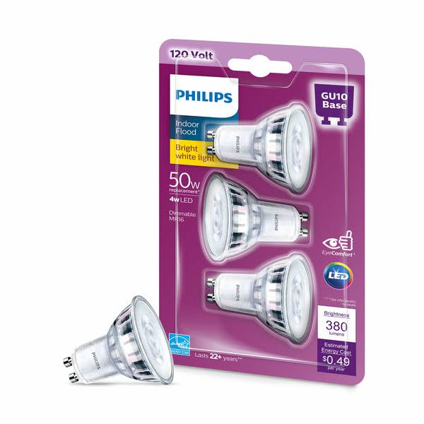 Phillips 3.5 Watt GU10 Base Indoor LED Flood Light Bulb - 3 ct