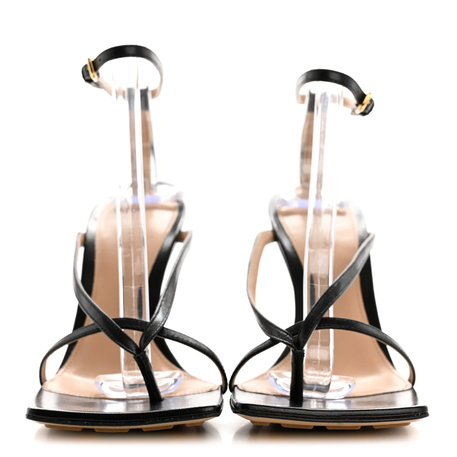 Lambskin Stretch Multi Strap 90mm Sandals 38.5 Black