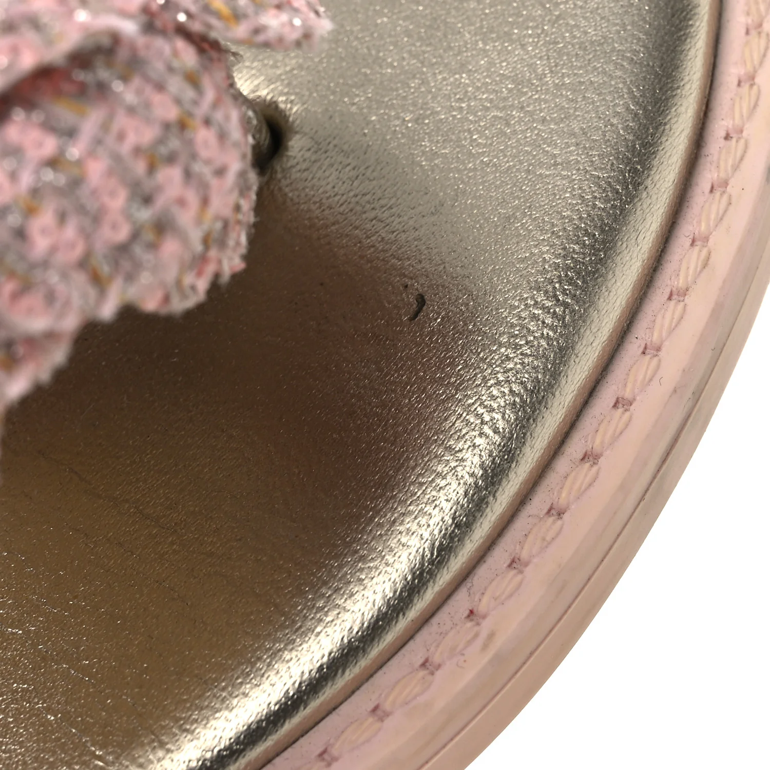 Tweed Camellia Thong Sandals 37.5 Salmon Apricot Gold