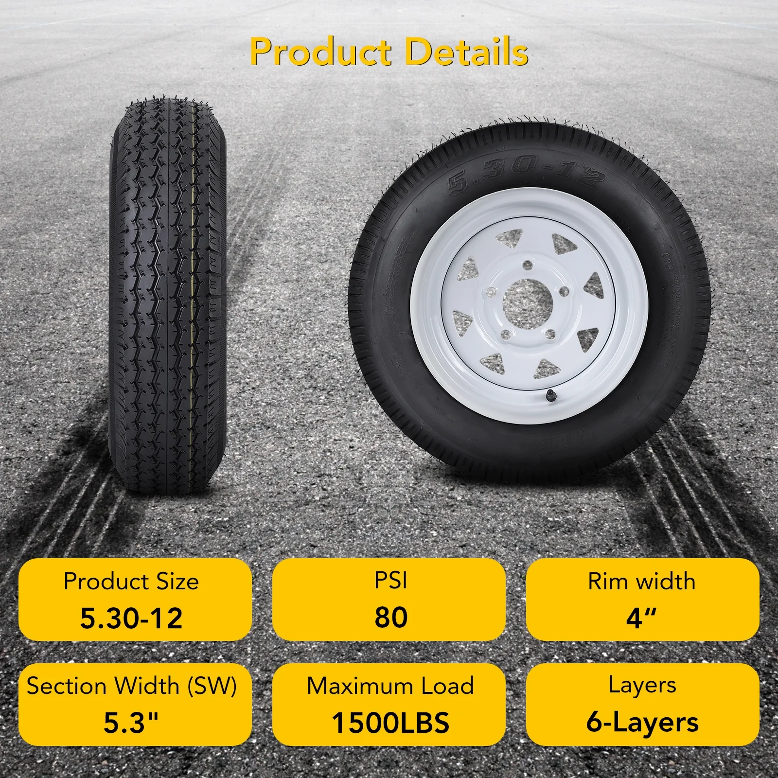 Set of 2 5.30 - 12 5.30x12 530 - 12 5.30 - 12 Trailer Tires with 12