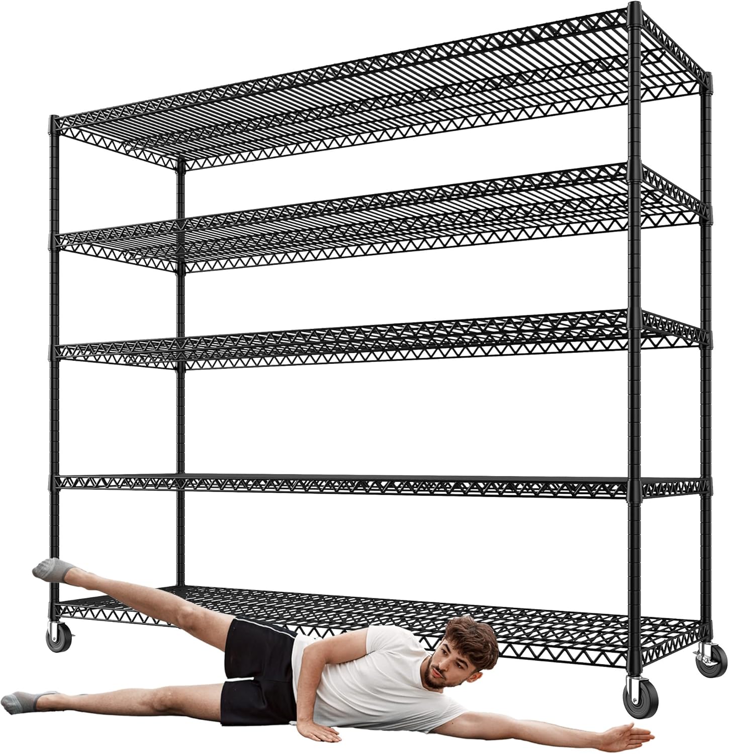 3200LBS Storage Shelves Wire Shelving with Wheels,Adjustable Garage Shelving Heavy Duty Steel Metal Shelving Unit Shelf Rack for Warehouses,Garage,Kitchen,School,Commercial,73