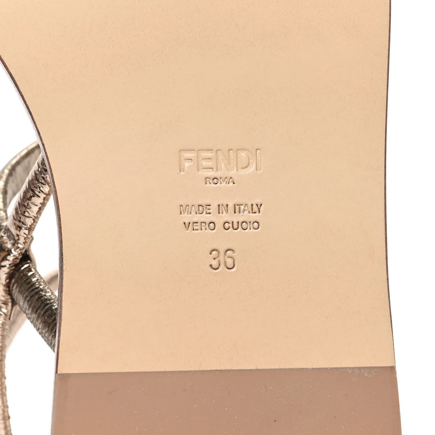 Metallic Nappa Fendi O'Lock Gladiator Flat Sandals 36 Argento Stagno Champagne