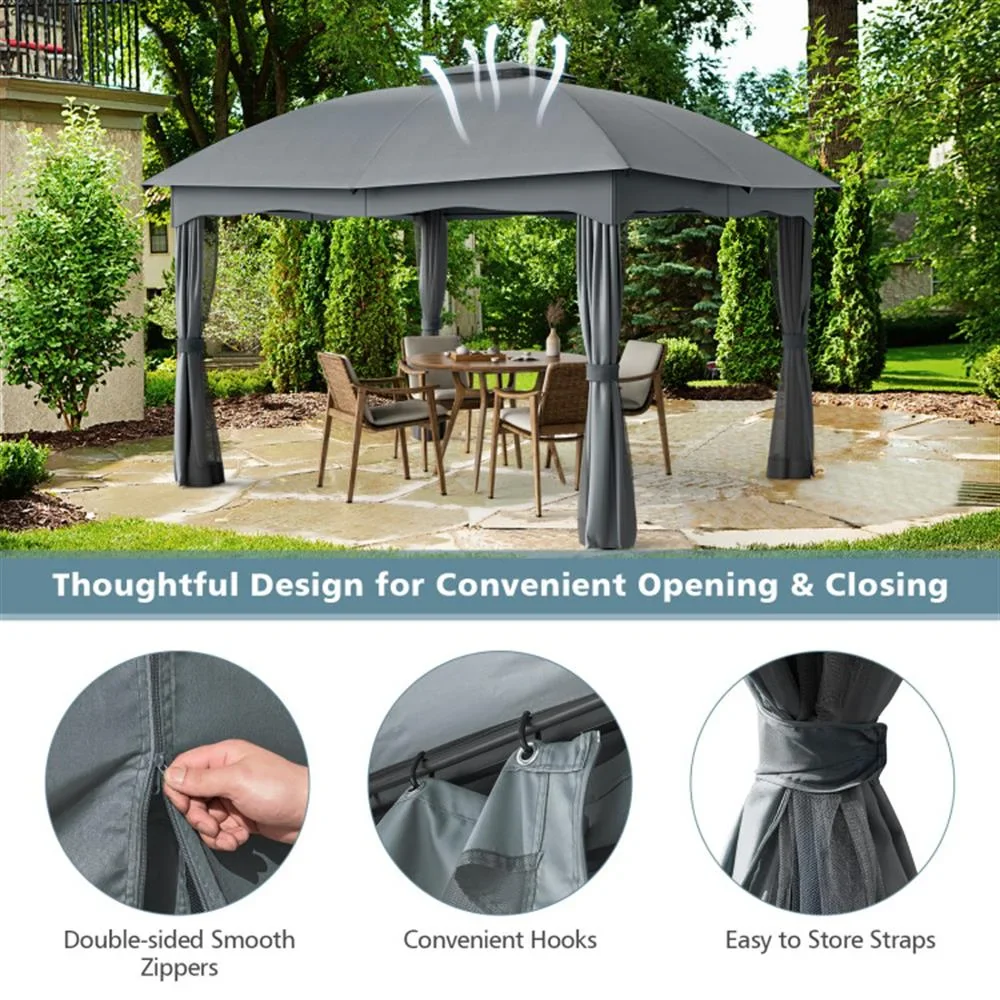 Topcobe 12 x 10 Feet Canopy Double Vented Heavy Duty Steel Patio Canopy, Outdoor Patio Tent for Garden Backyard Pool Deck-Gray