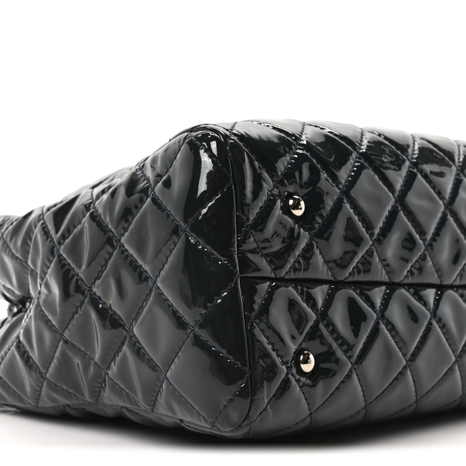 Patent Quilted Large Coco Shine Shopping Tote Navy