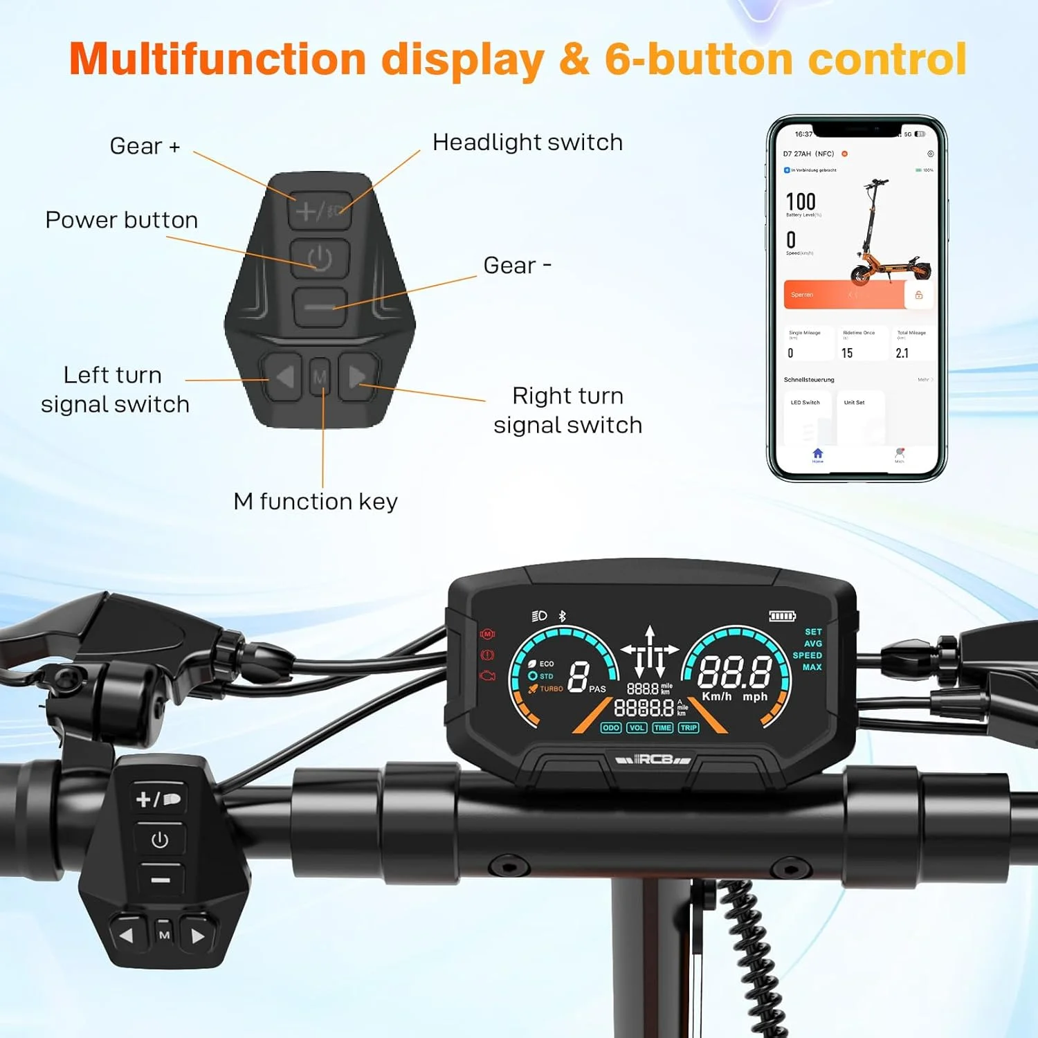 Electric Scooter for Adults, Max 70miles Range, 1000W Motor, 48V 27Ah Battery, 10" Anti-Flat Tires, Dual Shocks, APP ControlNFC D7PRO - Image 7