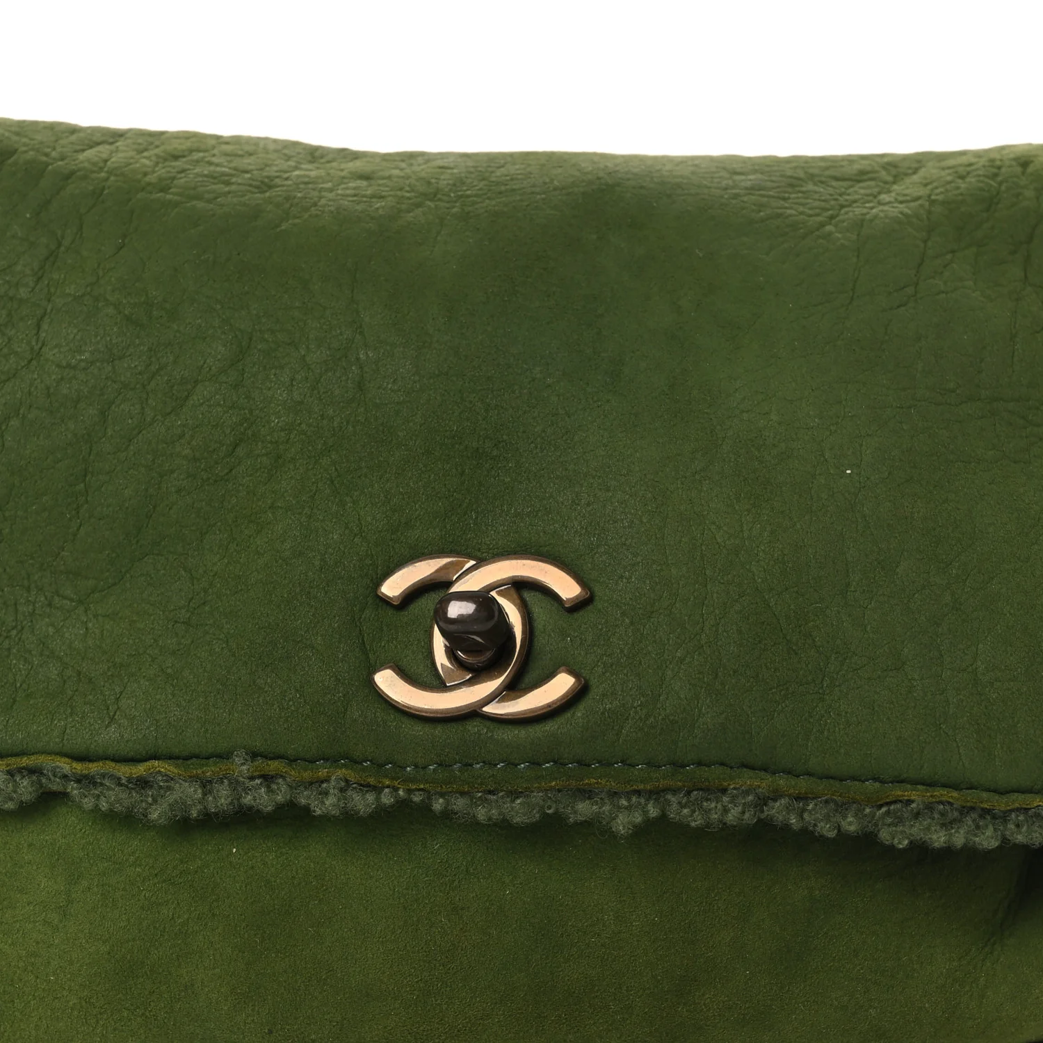 Suede Shearling Flap Clutch Green