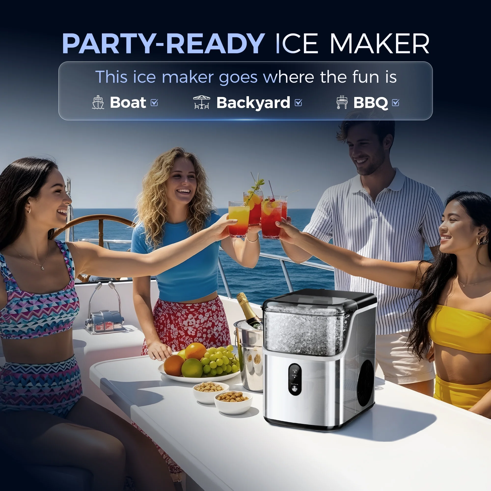 Nugget Ice Maker Countertops, 35.9lbs Per Day Portable Pebble ice machine, Crushed Sonic ice maker with Soft Chewable Ice for Home, Party, RV, Camping, Stainless Steel Silver - Image 9