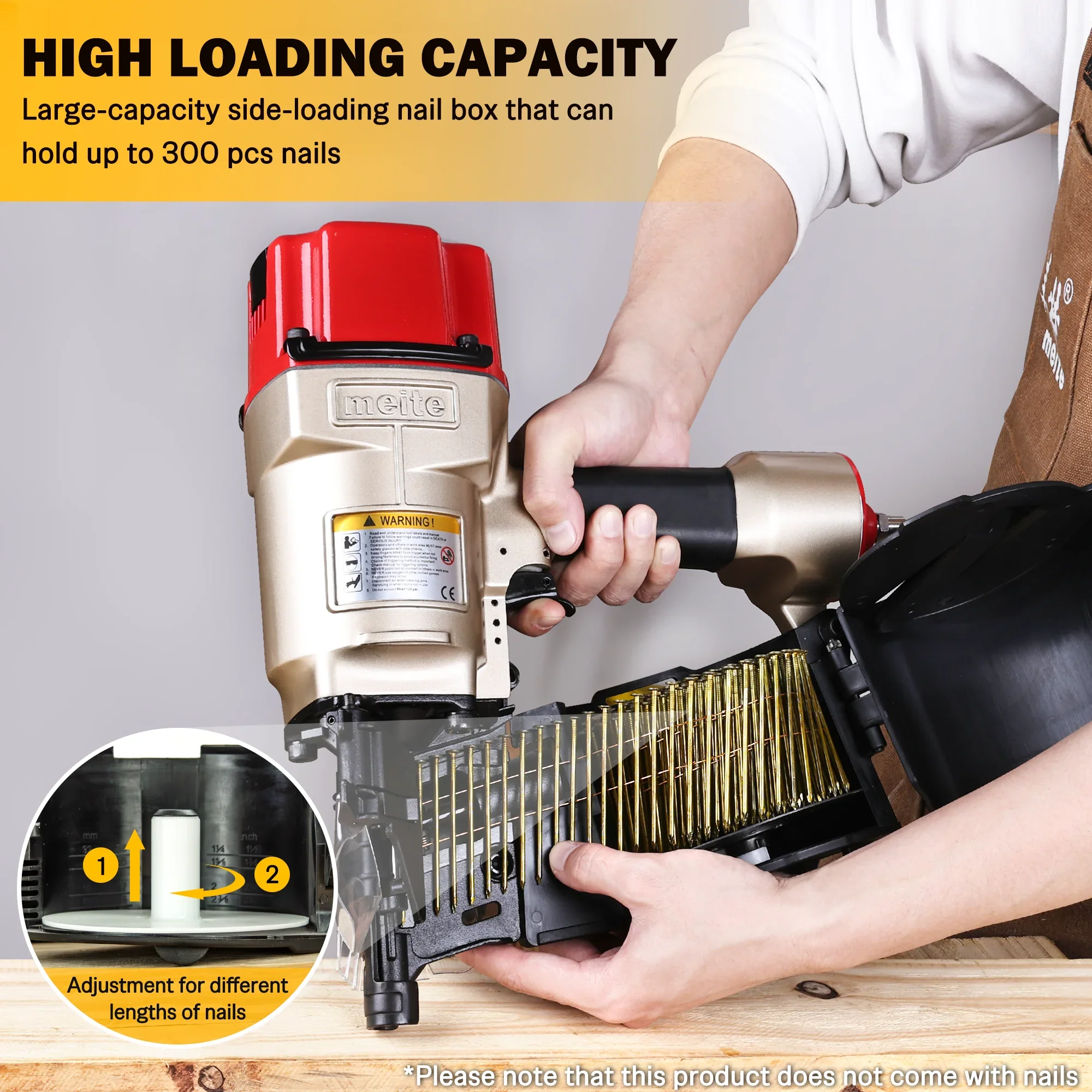 MEITE CN80B Pneumatic Coil Siding Nailer 15 Degree 2 to 3-1/4 Industrial Coil Nail Gun