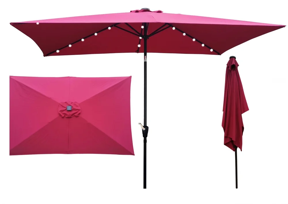 10 x 6.5t Patio Umbrella,Rectangular Picnic Table Umbrella,6-8 Chairs Tilt Umbrella with 26 LED Lights,Waterproof Umbrella Sunshade with Crank and Push Button Tilt for Garden Backyard Pool,Mushroom
