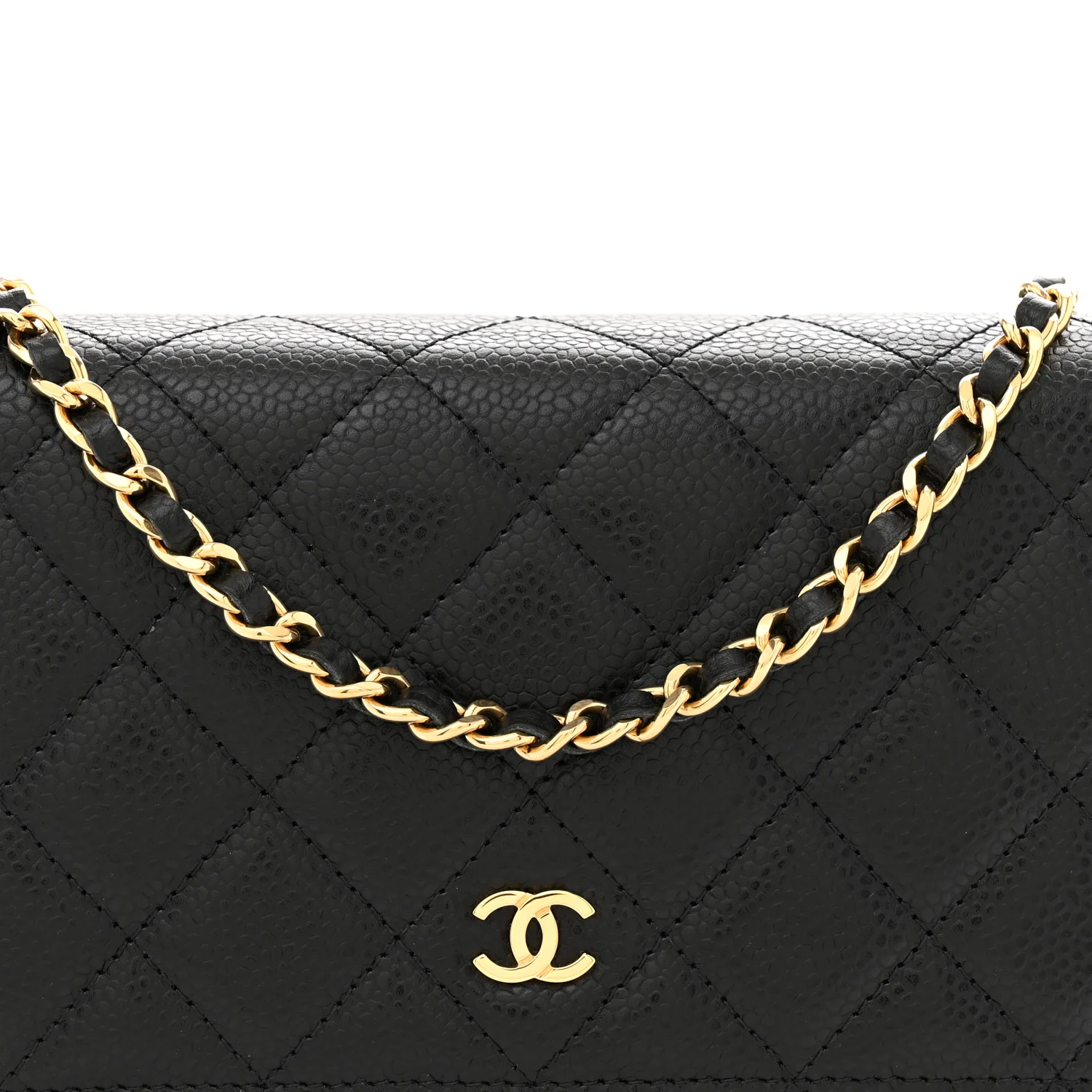 Caviar Quilted Wallet on Chain WOC Black