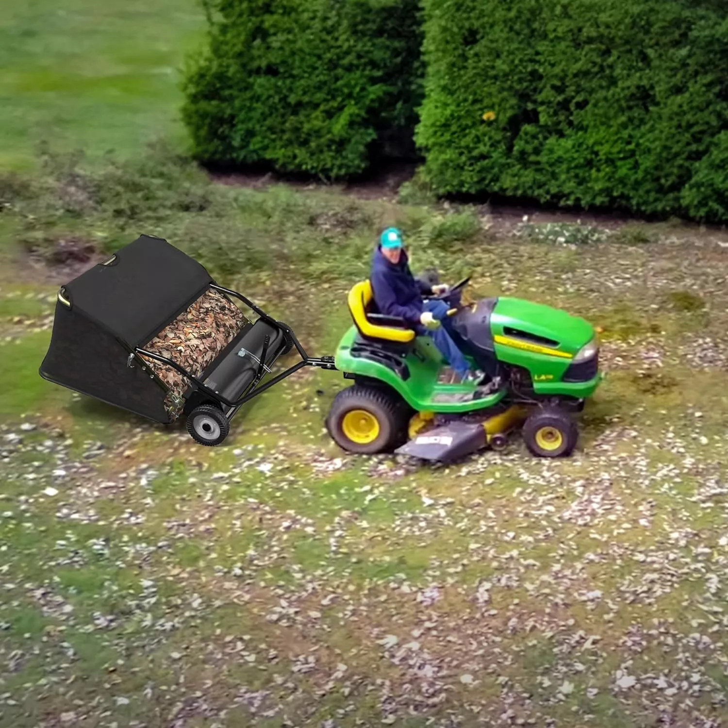 42 in Tow Behind Lawn Sweeper Leaf Collector for Garden Grass Lawn 12 Cu ft Capacity Tractor assembly(42") - Image 10