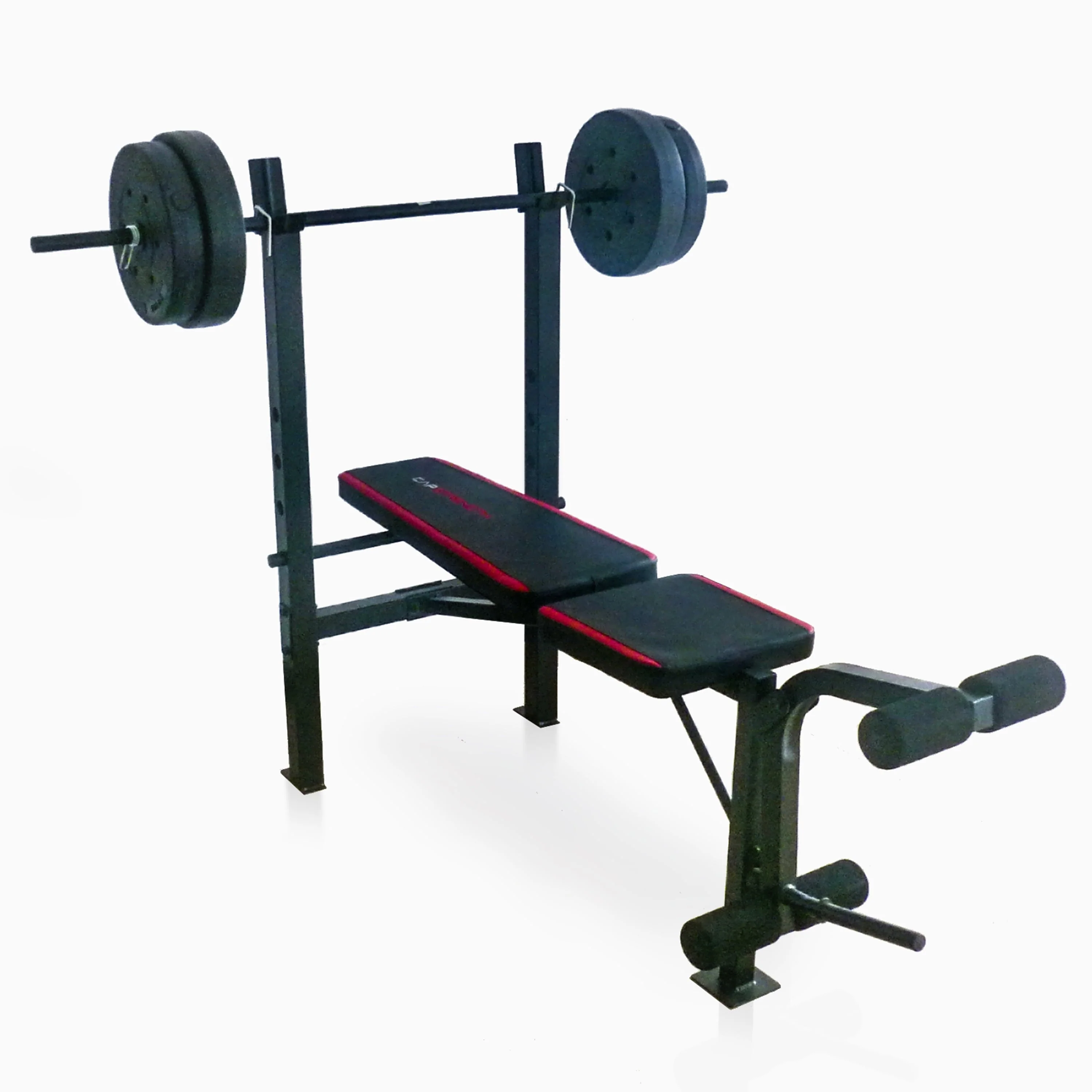 Adjustable Standard Combo Weight Bench with Rack and Leg Extension and 90 lb  Vinyl Weight Set