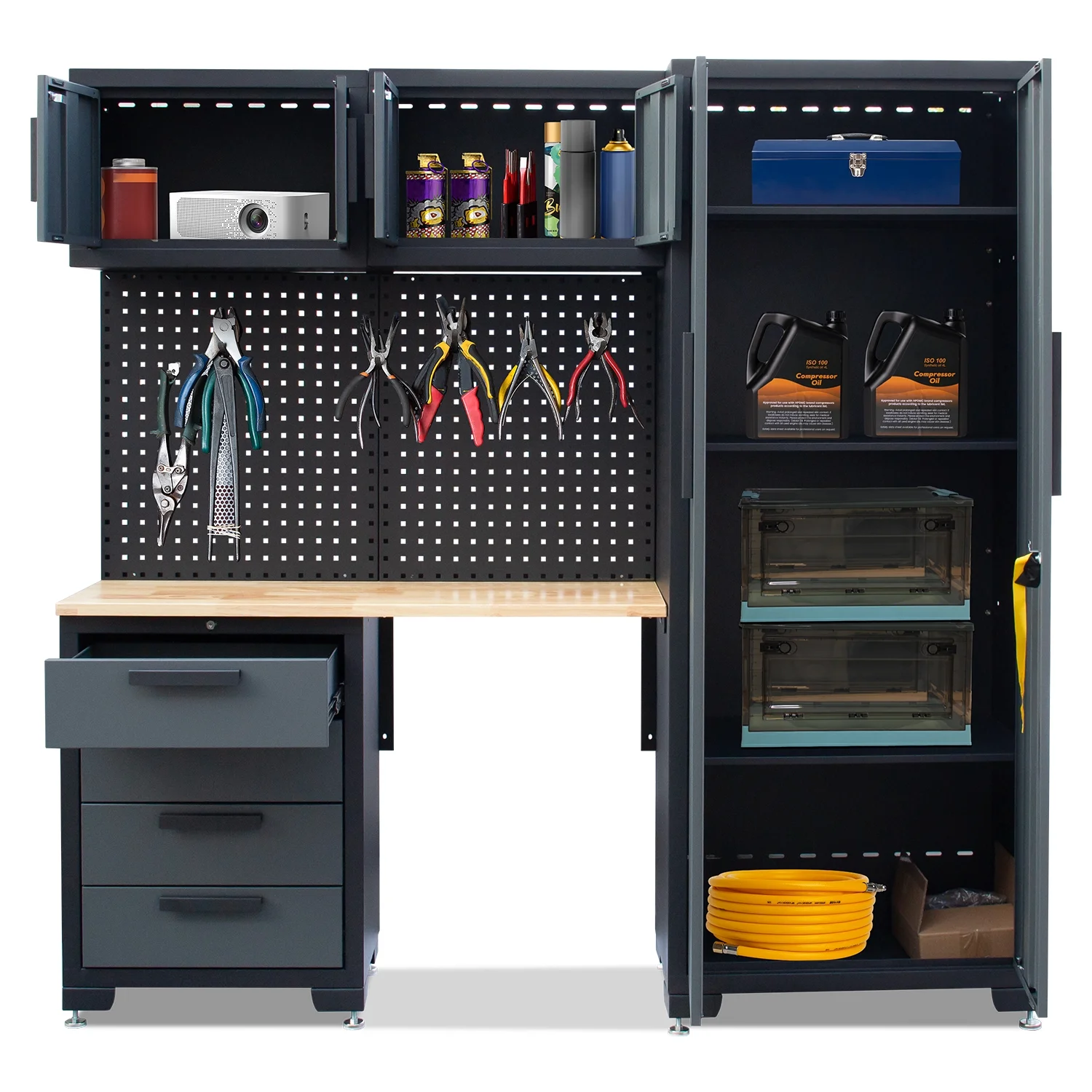 Garage Storage Cabinet System 7-Pcs Workshop Set Metal Garage Cabinets System with Steel Cabinet Drawers, Workbench, Pegboard for Garage Tool Organization(7-Pcs Garage Cabinets) - Image 9