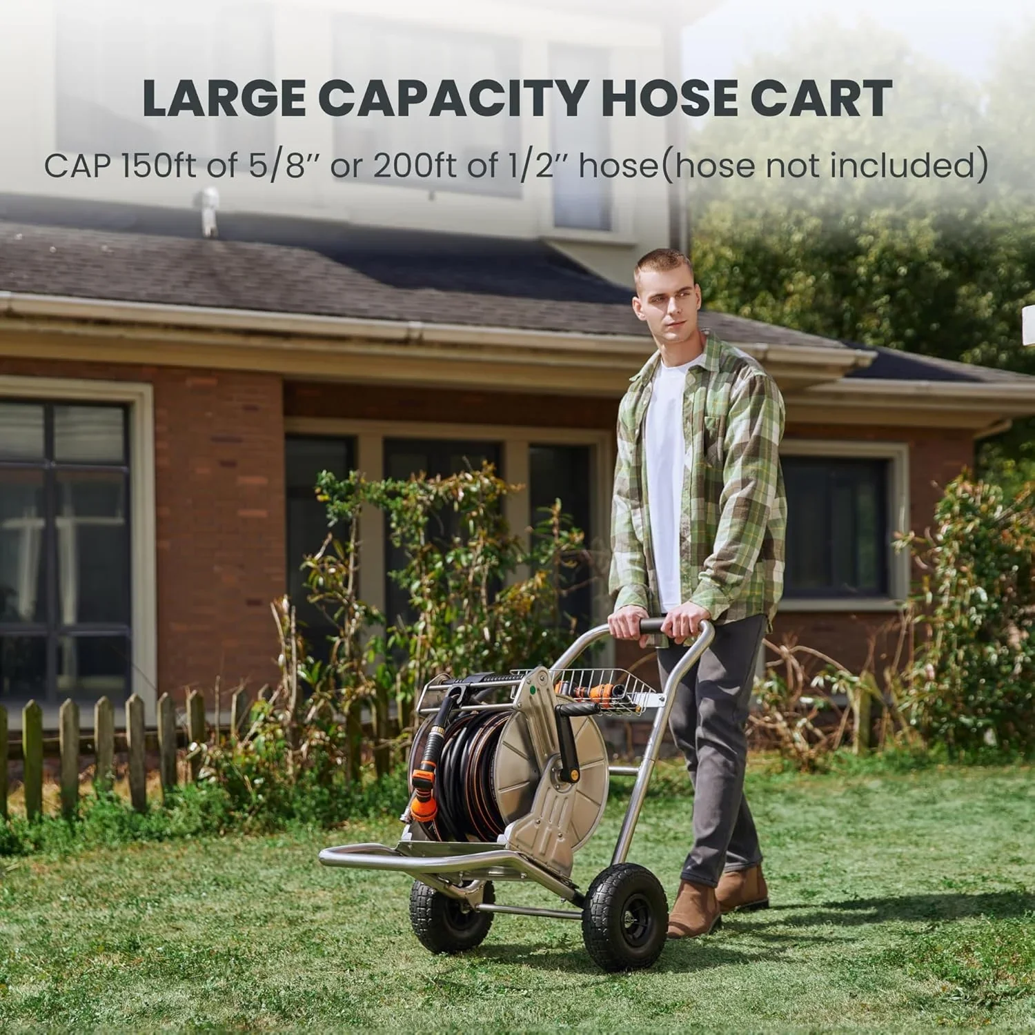 Giraffe Tools Heavy Duty Water Hose Reel Cart, Garden Hose Reel Cart with Wheels