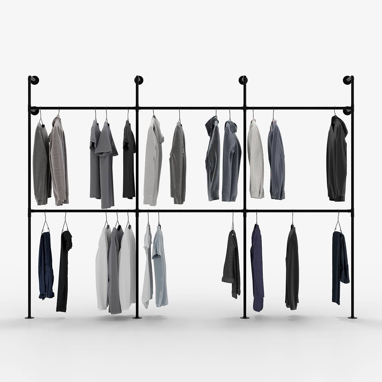 Pamo Kim III Double Industrial Pipe Clothing Rack for Wardrobe Bedroom Black