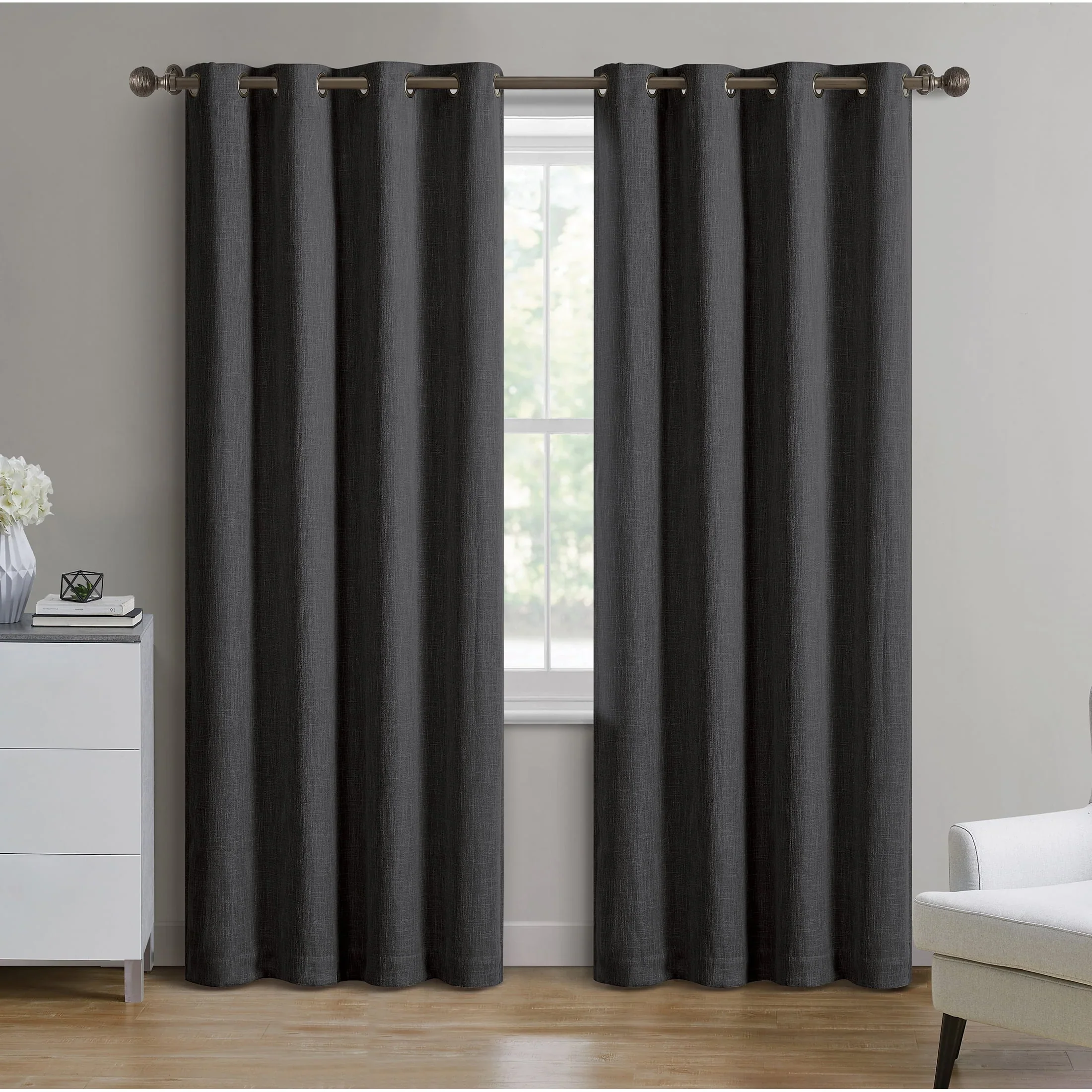 Better Homes & Gardens Woven Textured Grommet Blackout Curtain Panel, Black, 50 x 84