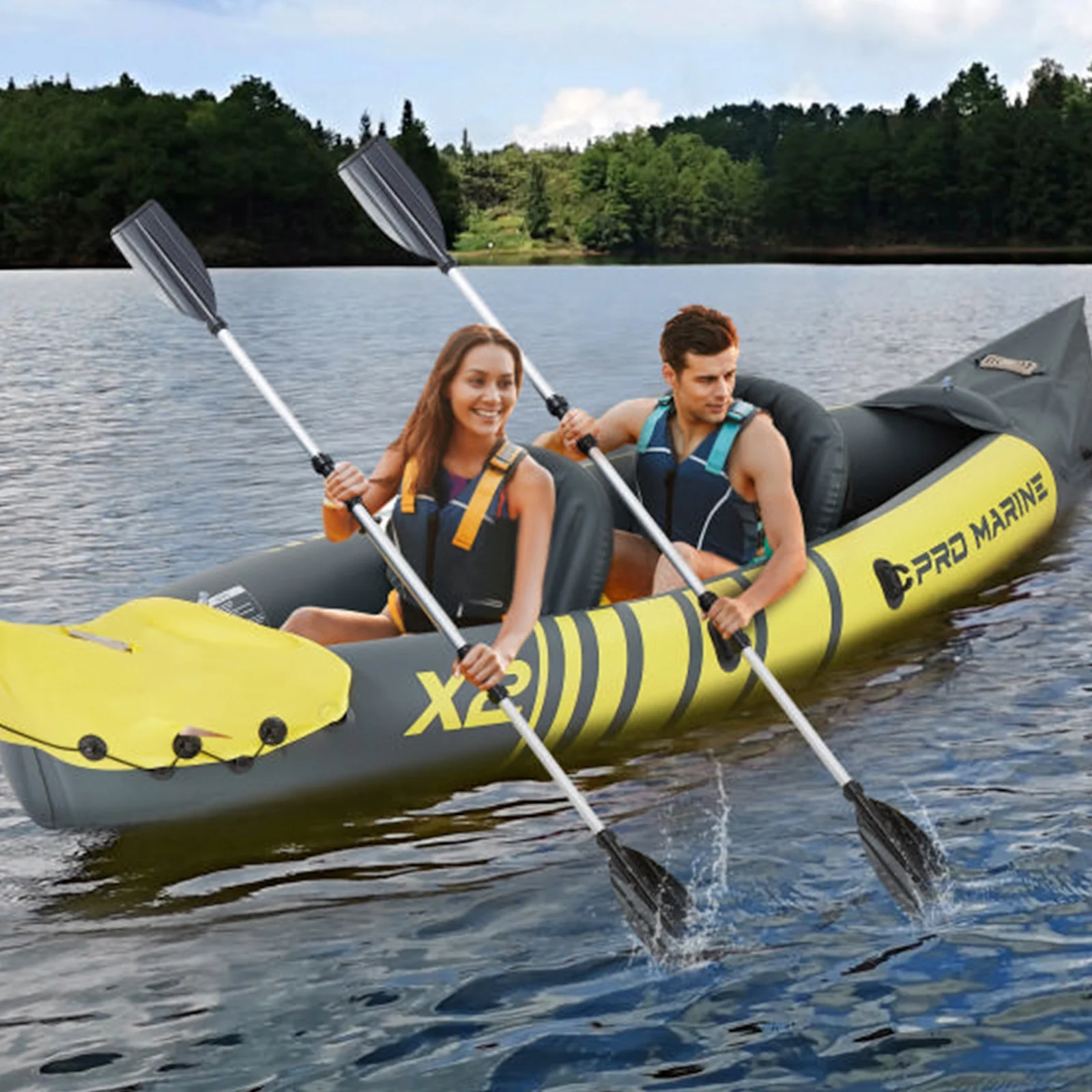 2 Person Inflatable Kayak Set Foldable Paddle Boat with Adjustable Seat, Foot Pump, Yellow(Yellow) - Image 8