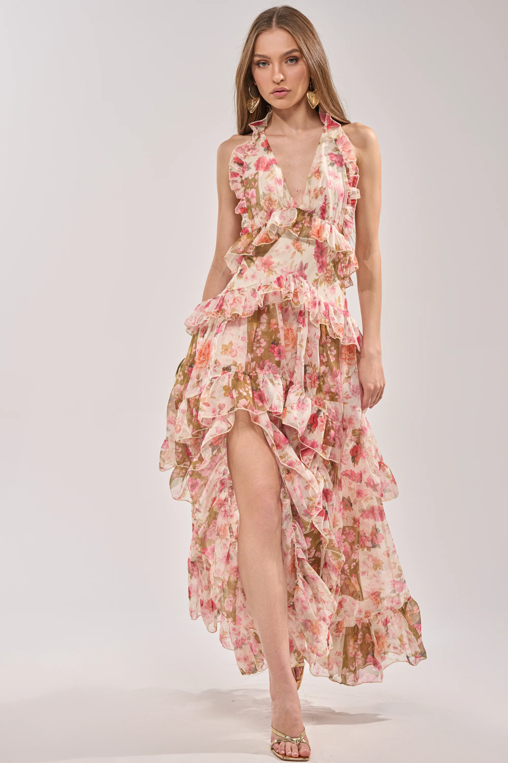 SUMMER STROLL FLORAL CHIFFON MAXI DRESS - Akira Store