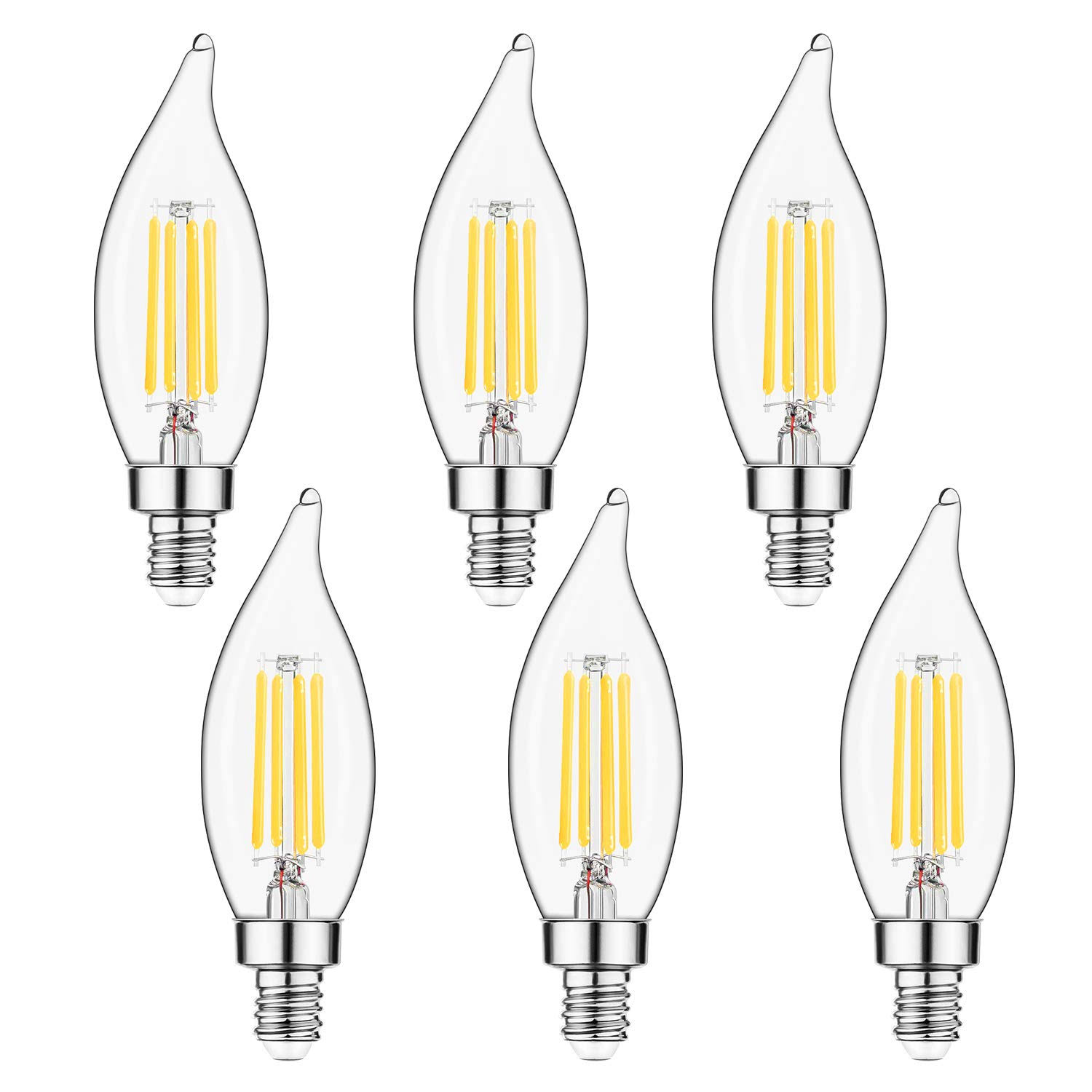 Sigalux Kawer E12 Candelabra LED Bulbs Dimmable 60W Equivalent LED Chandelier Light Bulbs 4.5W Soft White 2700K 500lm B10 Flame Tip Vintage LED Filament Candle