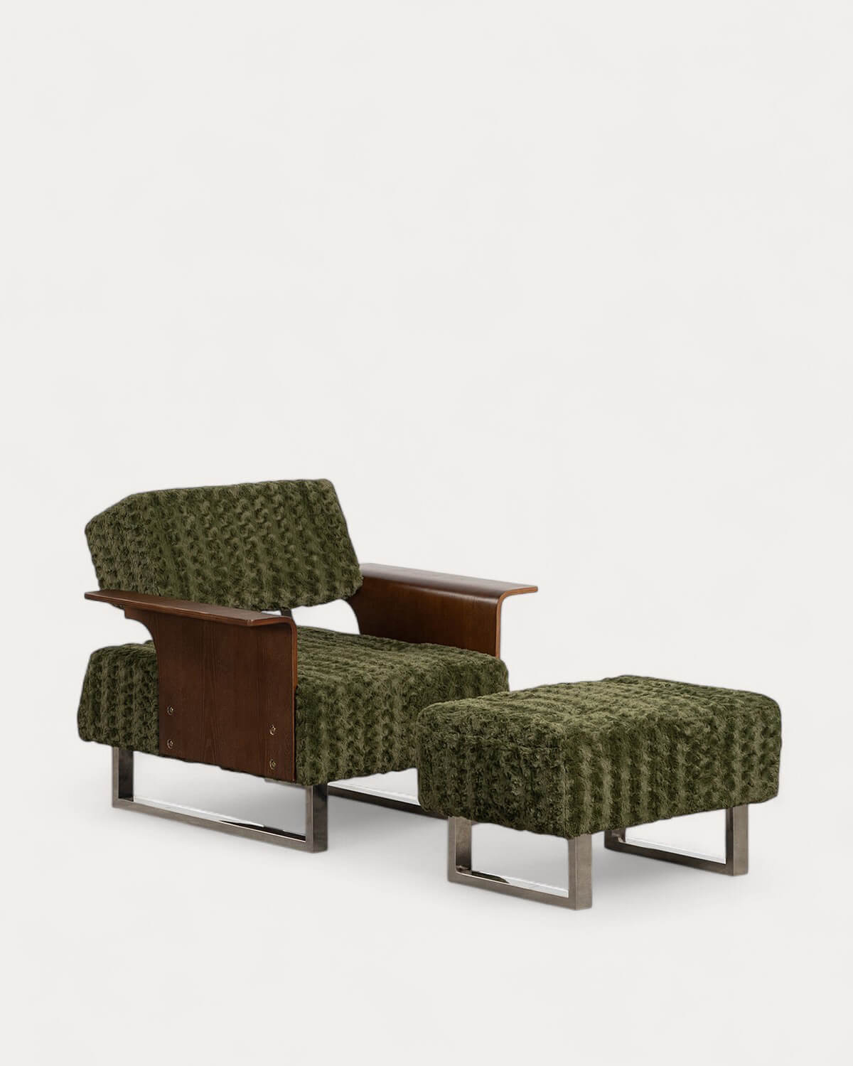 Furry - Sillón Reclinable con Reposapiés de Tela y Madera 70s Furry