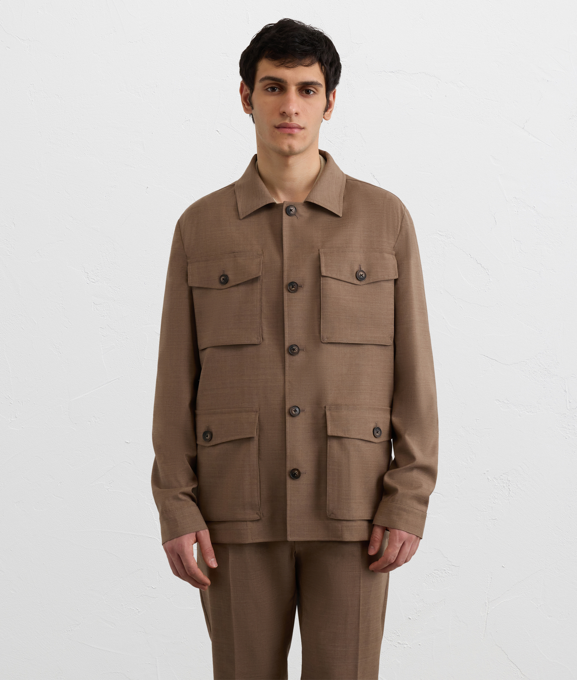 LIGHT BROWN WOOL CANVAS FIELD JACKET