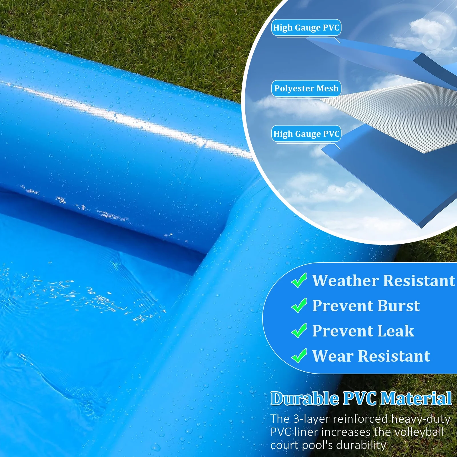 33FT Inflatable Volleyball Court Beach Pool Volleyball Net for Backyard Outdoor Training Game with 800W Air Pump, Volleyball Pool/Water Volleyball Field(33') - Image 8