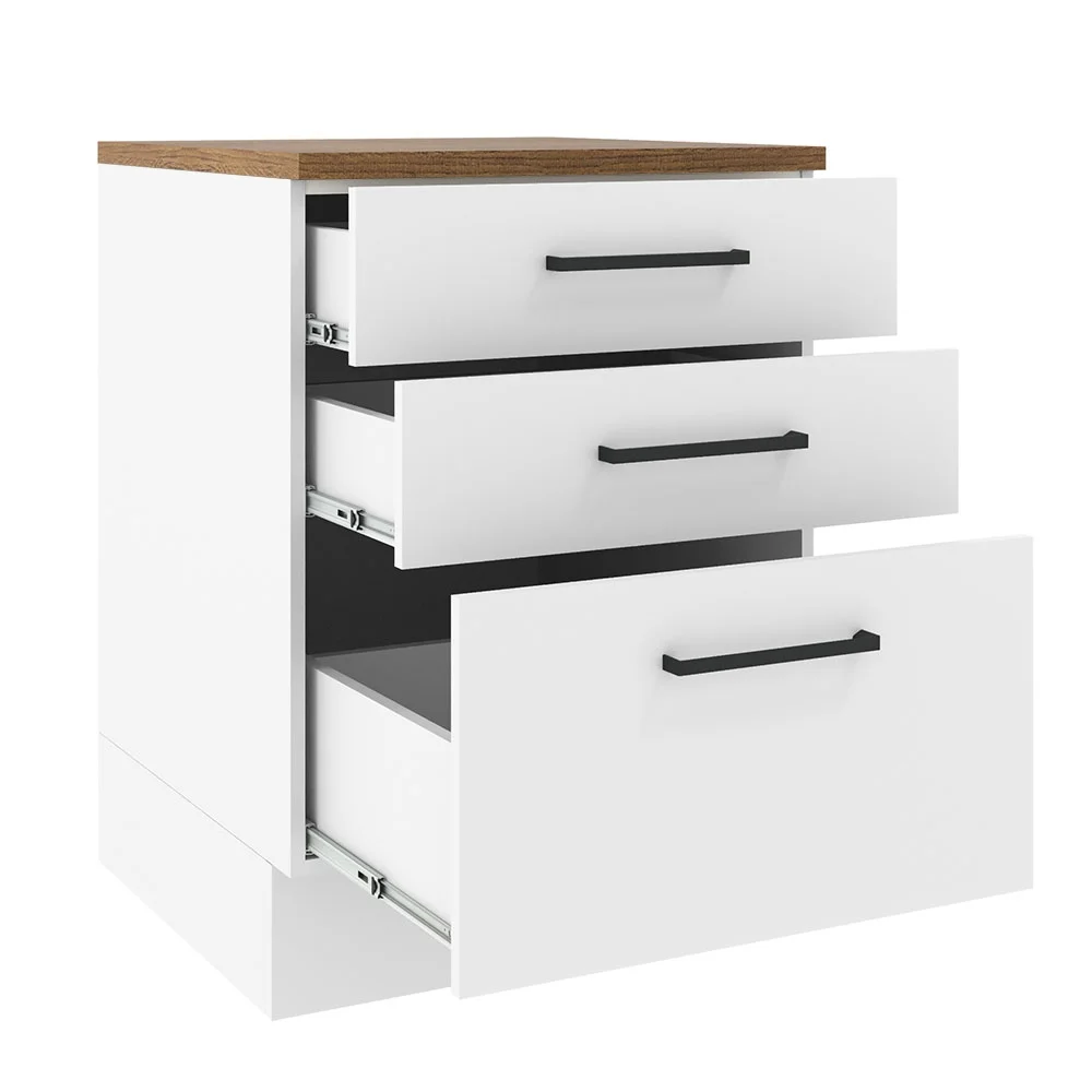 Hazel Kitchen Storage Base Cabinet with 3 Drawers 23 Inch Wide Engineered Wood Painted Finish Floor Mount Removable Plinth White - Image 3