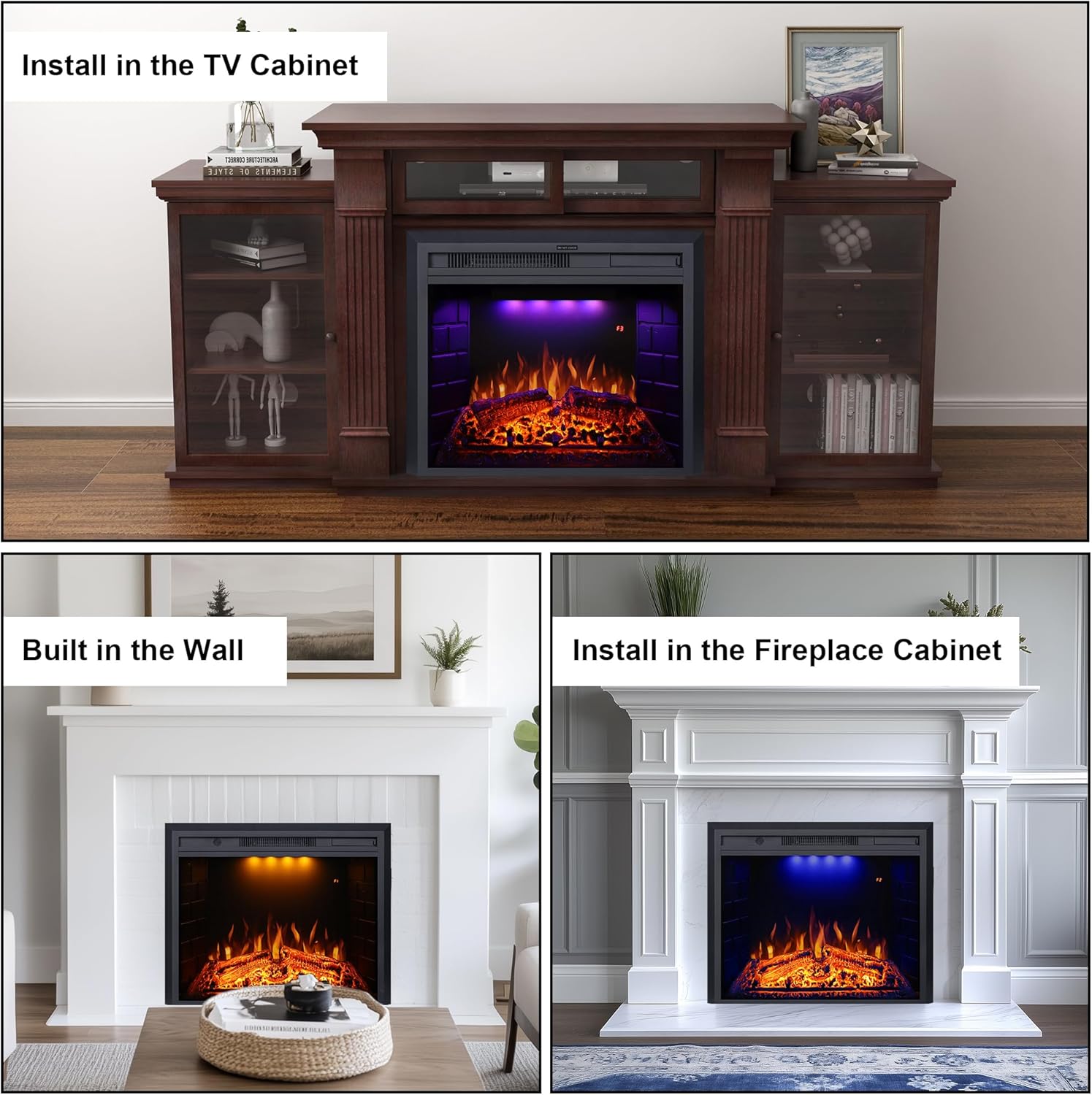 Valuxhome Recessed Electric Fireplace, 30 Inches Electric Fireplace Insert, Fireplace Heater with Overheating Protection, Fire Crackling Sound, Remote Control, 750/1500W, Black