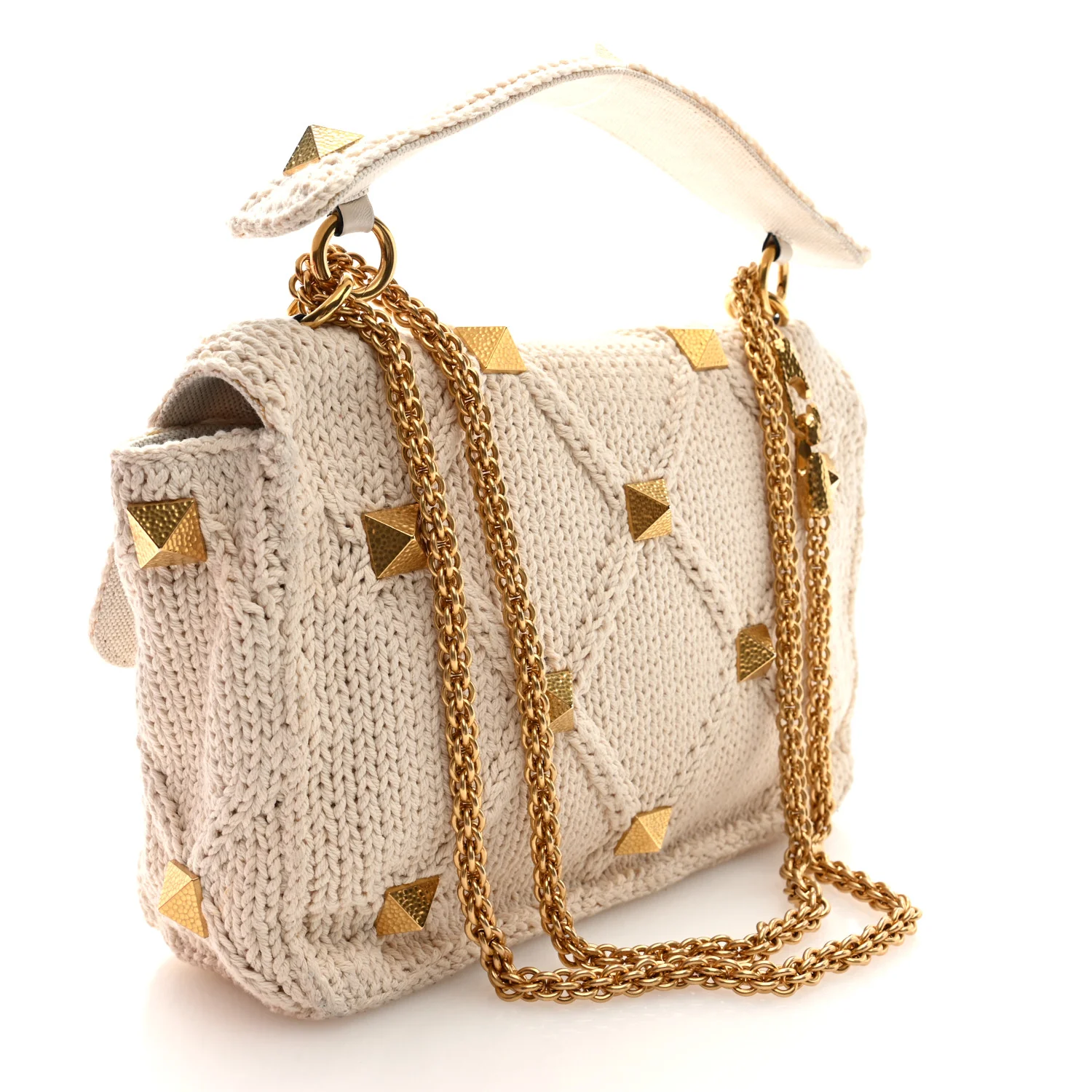 Knit Large Roman Stud Shoulder Bag Ecru