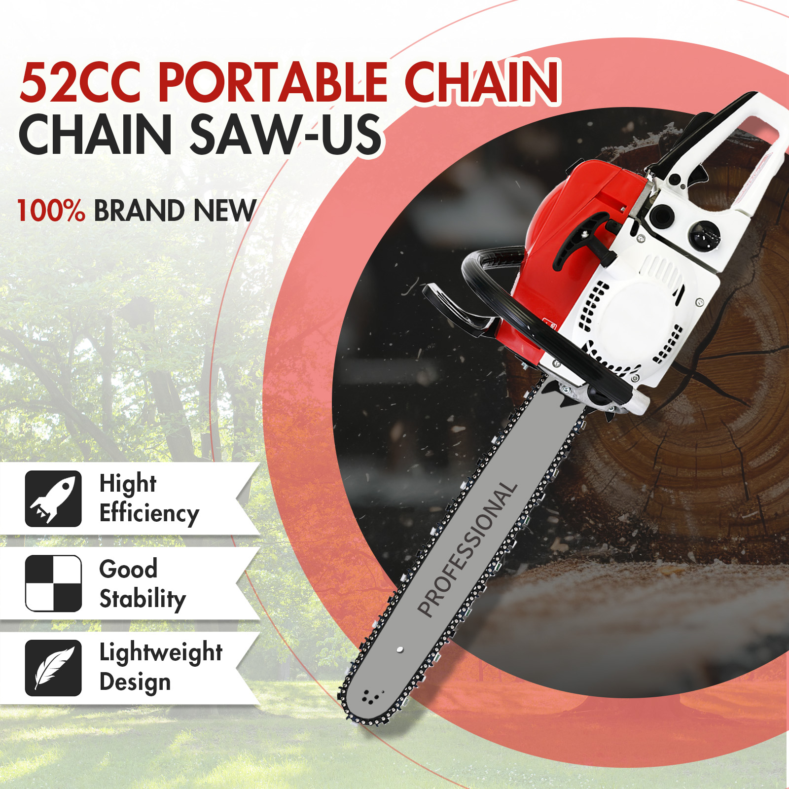 Gas Chainsaw, 12" Bar Gasline Chainsaw, 2-Cycle Chainsaw for Farm/Ranch/Garden(25.4 cc) - Image 7