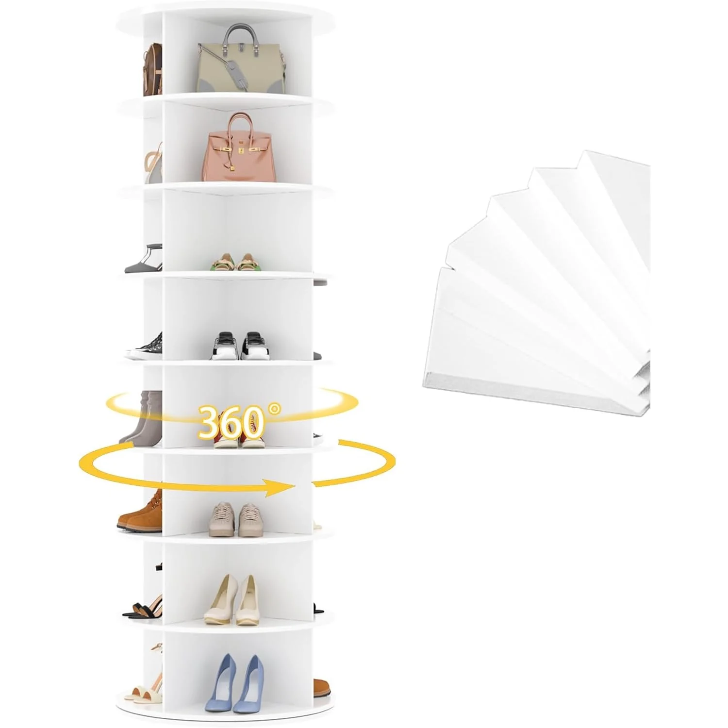 AECOJOY 8 Tier Rotating Shoe Rack Tower, Spinning Shoe Display Lazy Susan, Fits 32 Pairs of Shoes, White