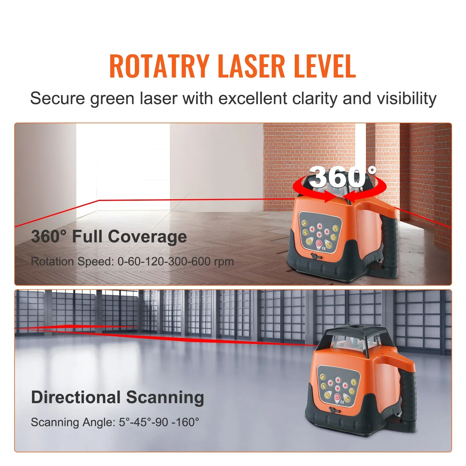 KFFKFF Laser Level, 1650ft Range, 360�� Self-Leveling Red Cross Line, Adjustable 5 Speeds & 4 Scan Angles, IP66 Water-Resistant, Remote & Manual Modes, Includes Battery