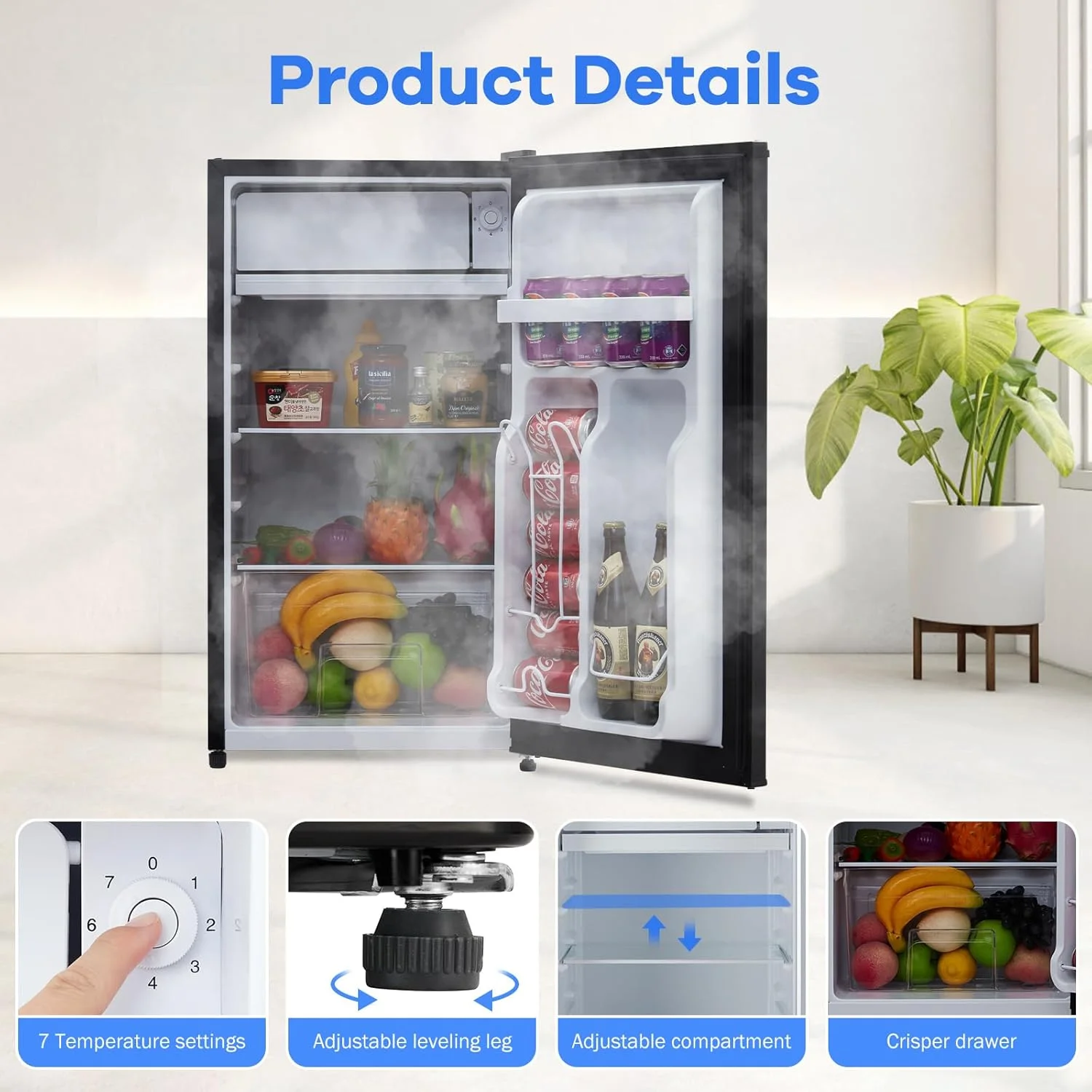 Mini Fridge With Freezer, 3.2 Cu.Ft Mini Refrigerator, Dorm Fridge With Single Door, Compact Refrigerator For Bedroom/Apartment/Office-Food Storage Cooling Drink, White(White) - Image 9