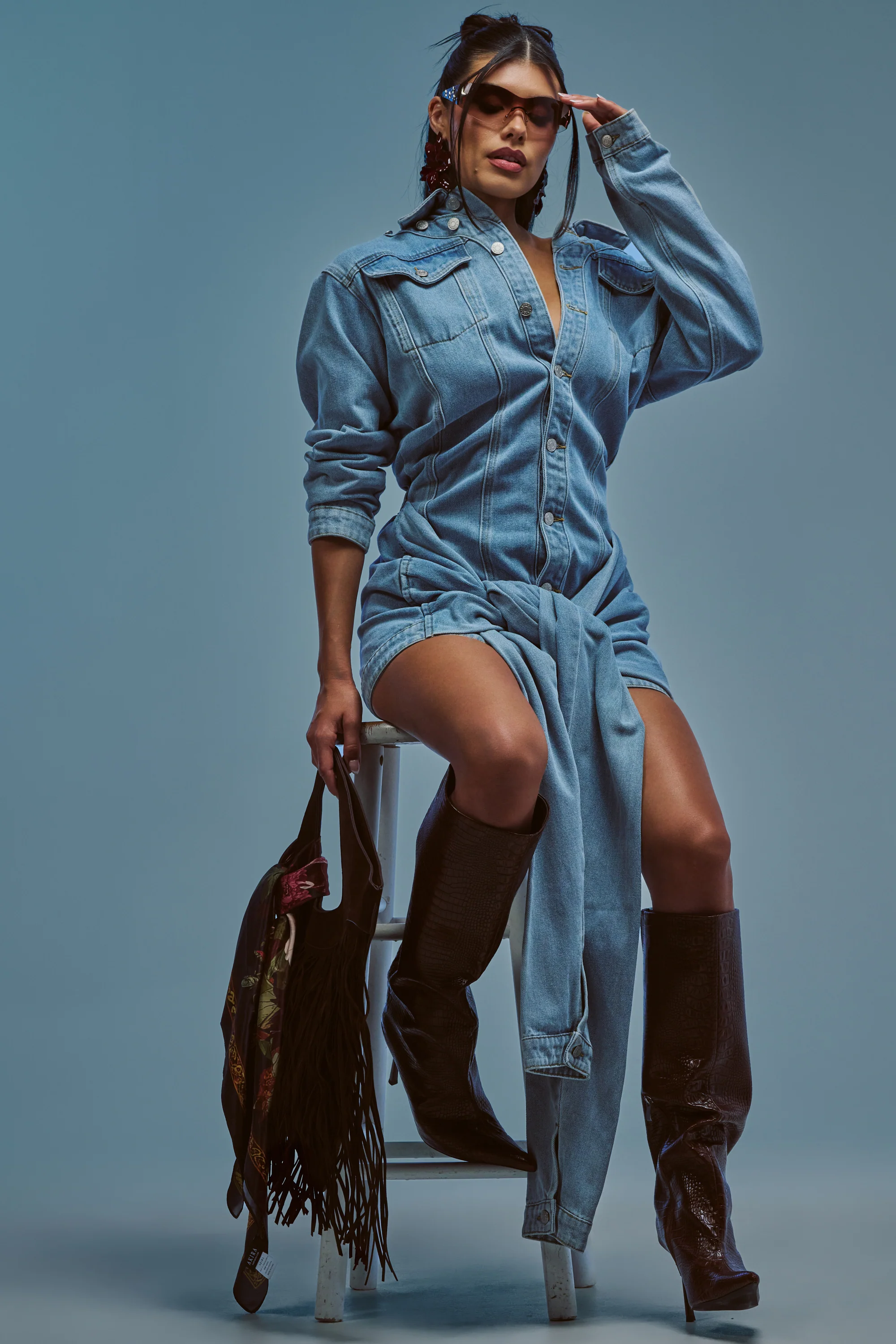 MAGNETIC ENERGY DENIM MINI DRESS - Akira Store
