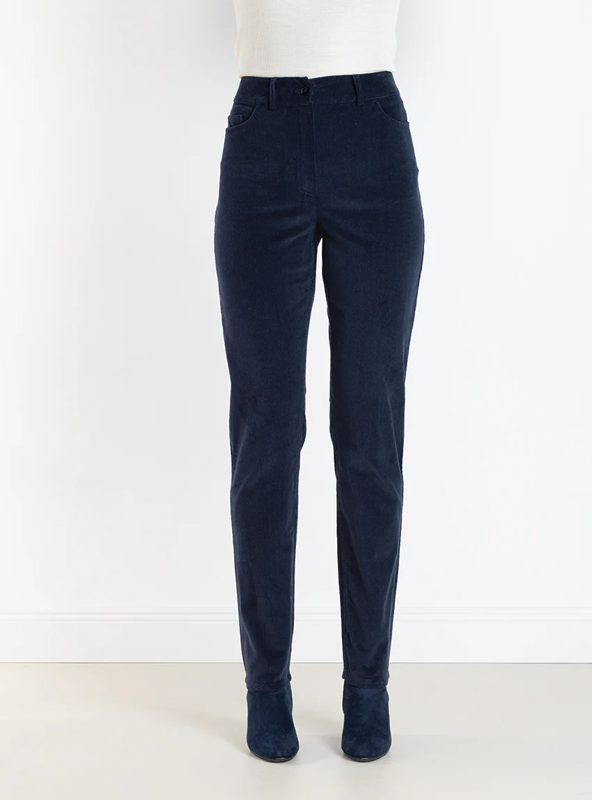 Pantalon femme en velours bleu marine
